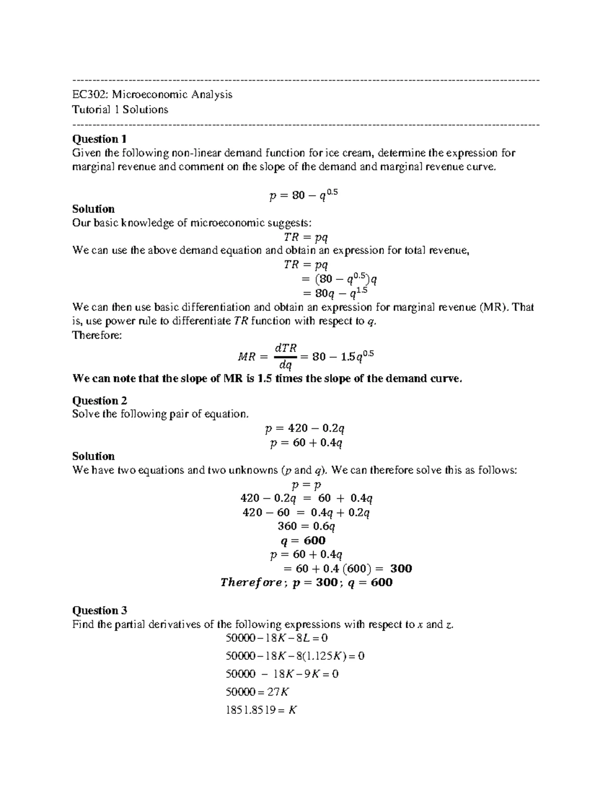 EC307 Tutorial 1 Questions - Resources & Environmental Economics - Studocu