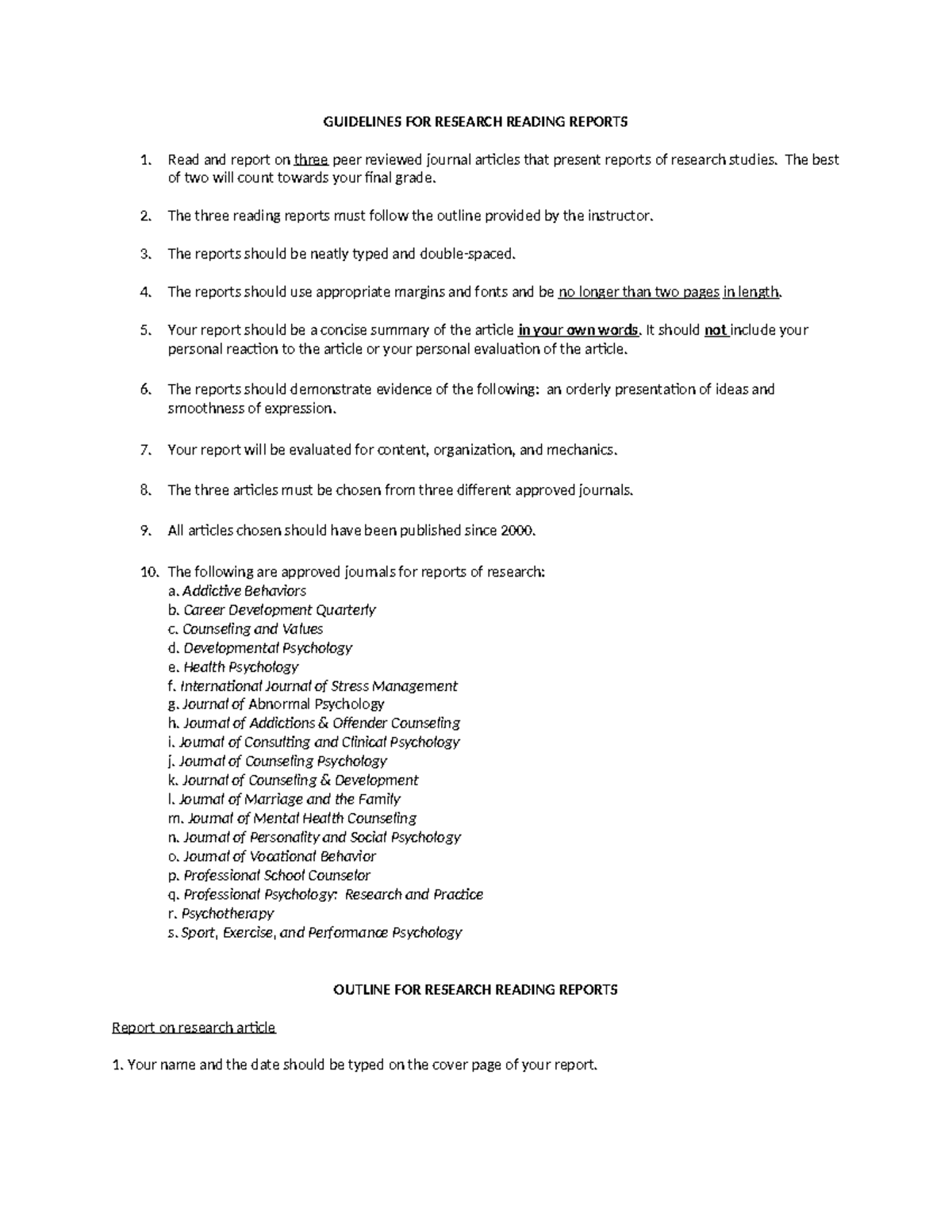 Research Reading Reports Guidelines (Course Code: PSY 101) - Studocu