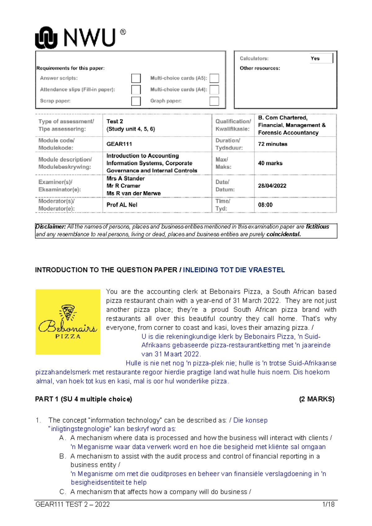 GEAR111 TEST 2 - 2022 Examination Paper Overview - Studocu