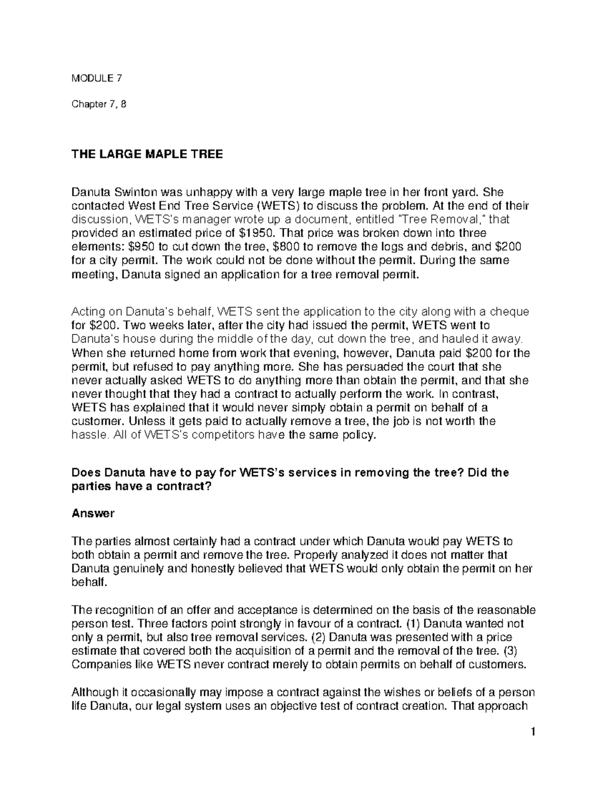 Module 7 Questions and Answers - MODULE 7 Chapter 7, 8 THE LARGE MAPLE ...