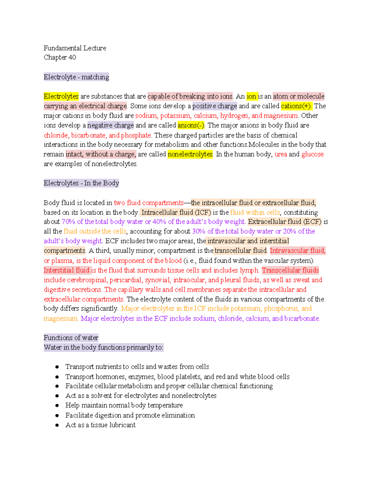 Ch 40 Study Guide: Understanding Electrolytes and Body Fluids - Studocu