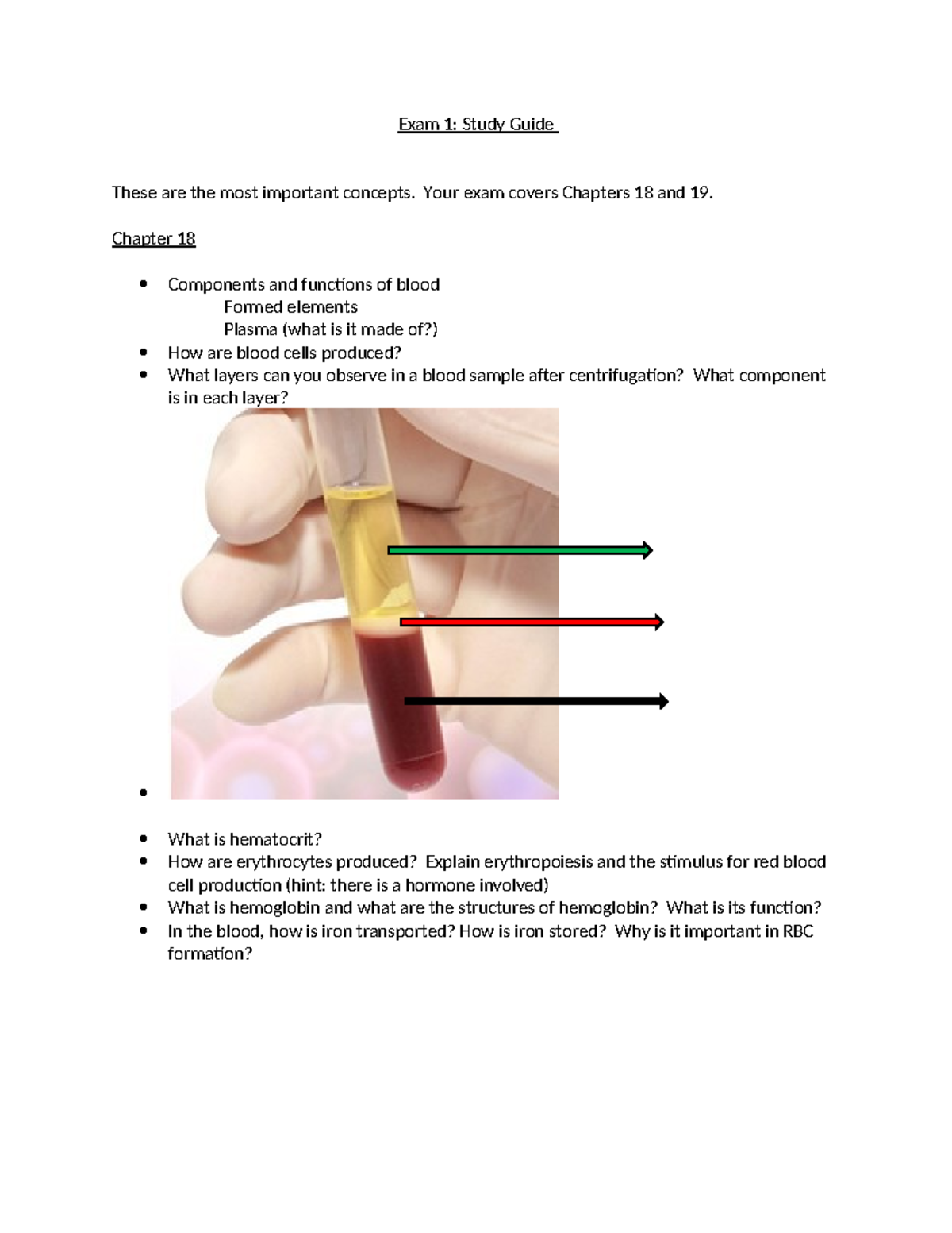 255 Exam 1 Study Guide: Blood Components & Heart Anatomy Concepts - Studocu