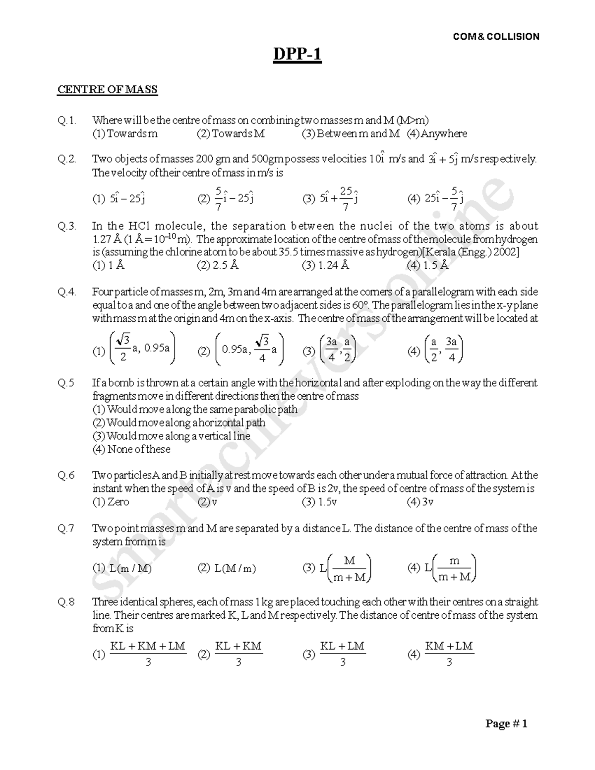 COM Collision Centre of Mass - Practice Questions and Answers - Studocu