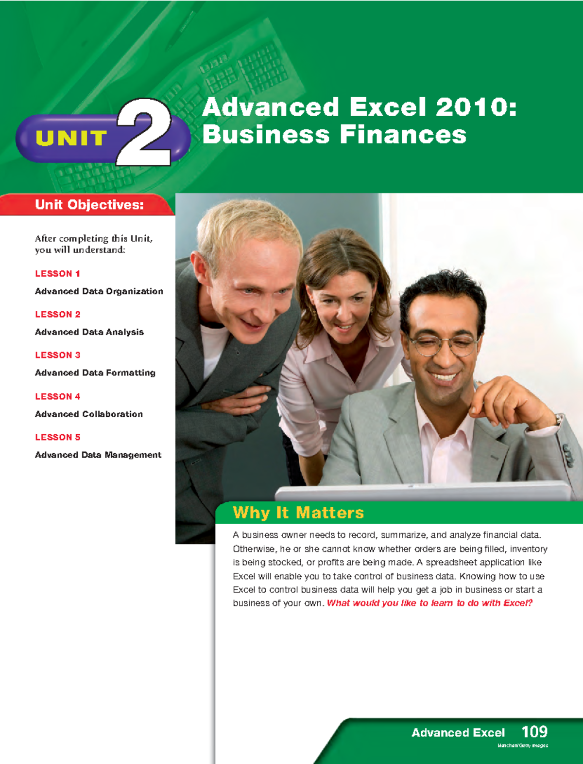 Advanced Excel 2010: Unit 2 Business Finances and Data Management ...
