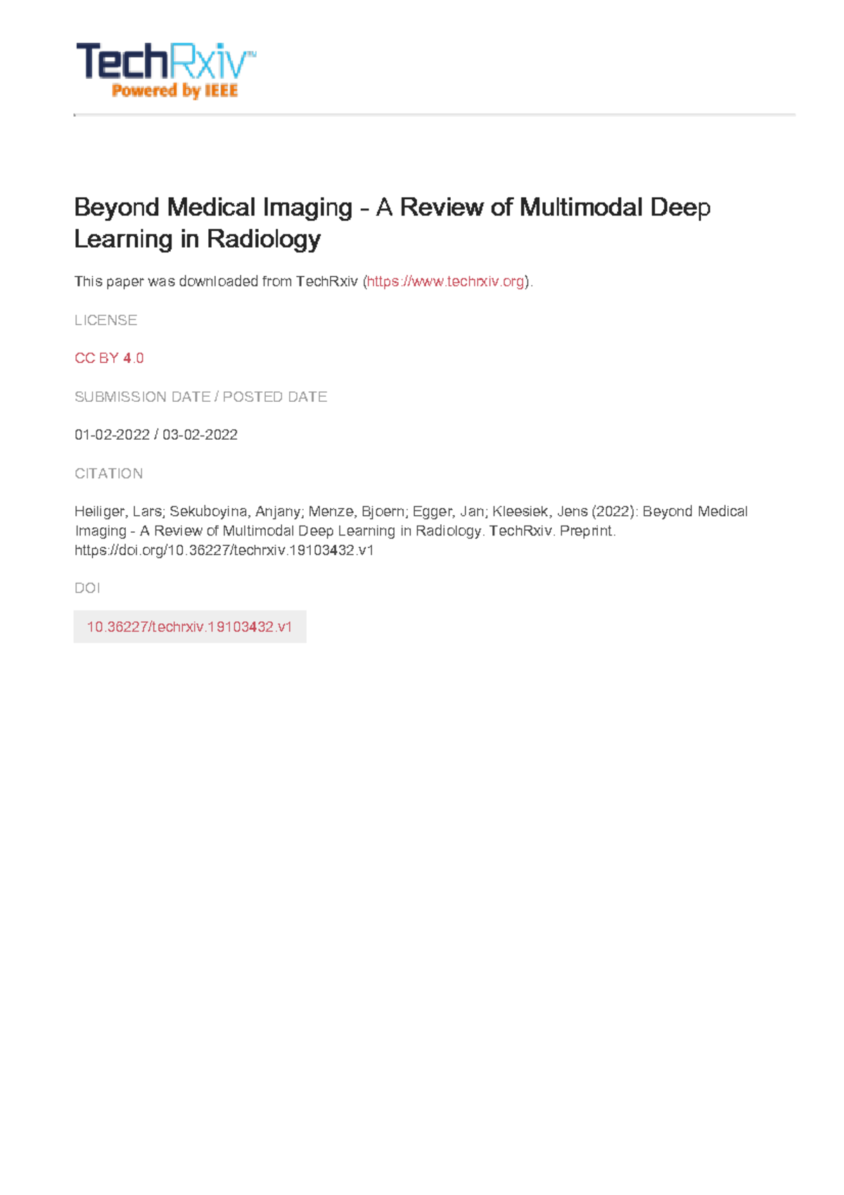 Review of Multimodal Deep Learning in Radiology: Current Insights and ...