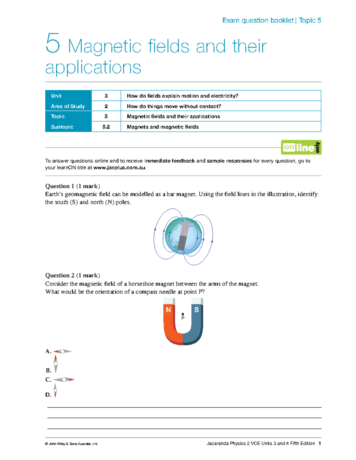 Chapter 5 Exam Question Booklet: Magnetic Fields & Applications (VCE ...