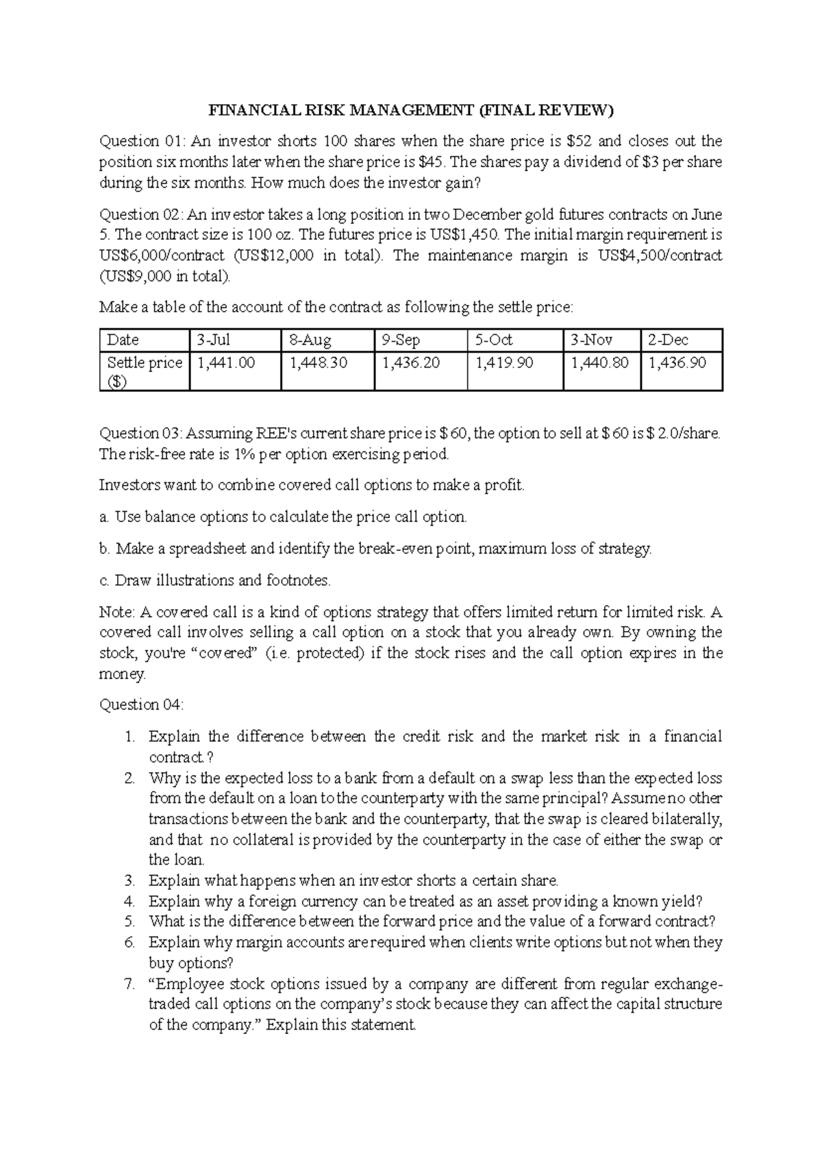 ÔN-CK: Financial Risk Management Final Exam Review & Key Concepts - Studocu