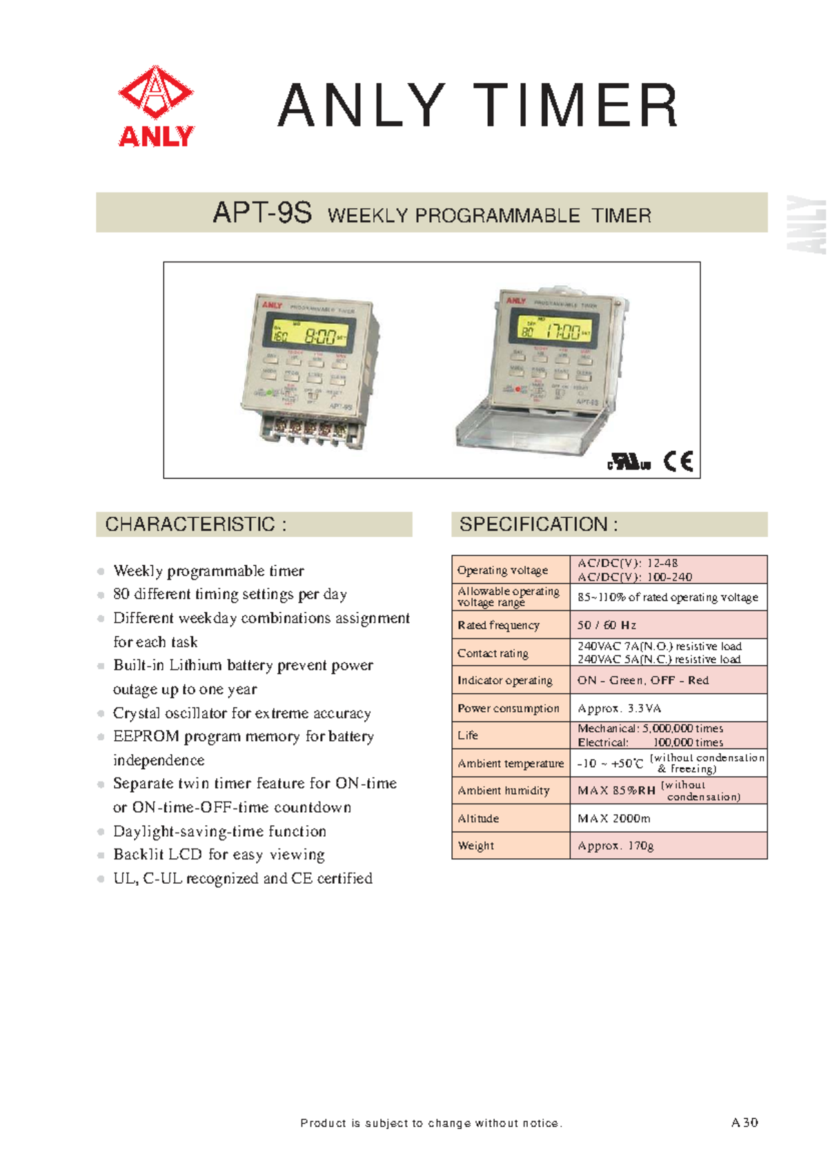 APT9S WA Weekly Programmable Timer Operation Manual - Studocu