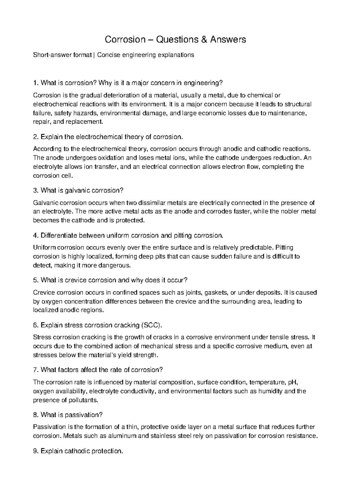 Corrosion Basics: Key Q&A with Engineering Explanations - Studocu