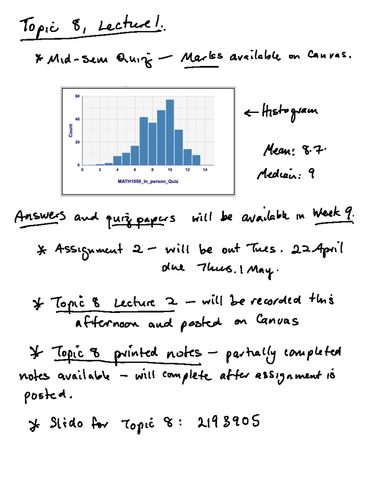 MATH1050 Mid Sem Quiz & Topic 8 Lecture Notes Summary - Studocu
