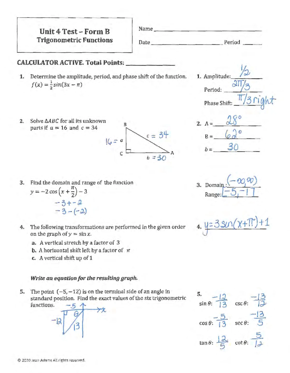 Unit 2 Free Response Test B Key - Unit 2 Test Form B Name Polynomial ...