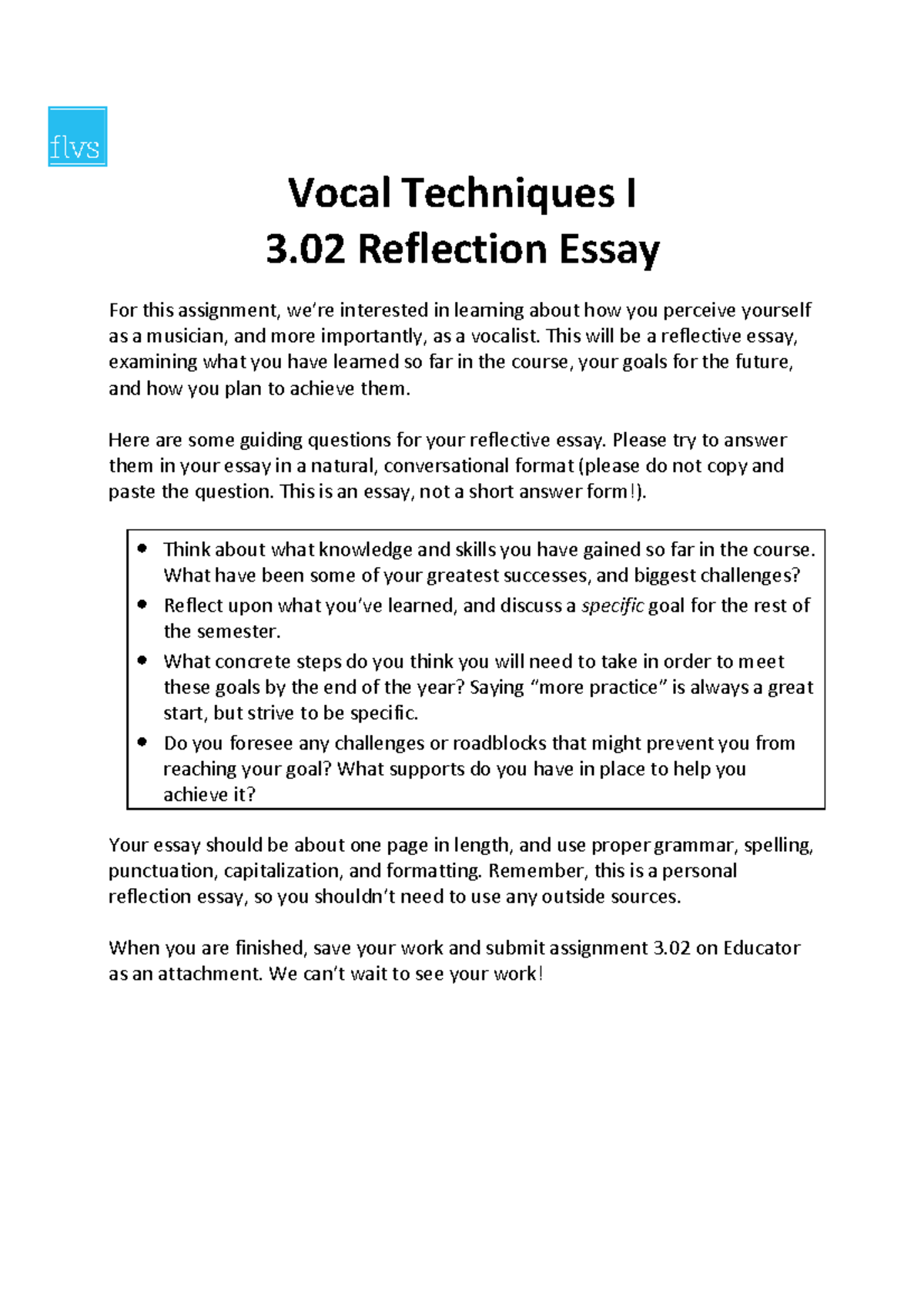 Vocal Techniques I 3.02 Reflection Essay: Personal Growth as a Musician ...