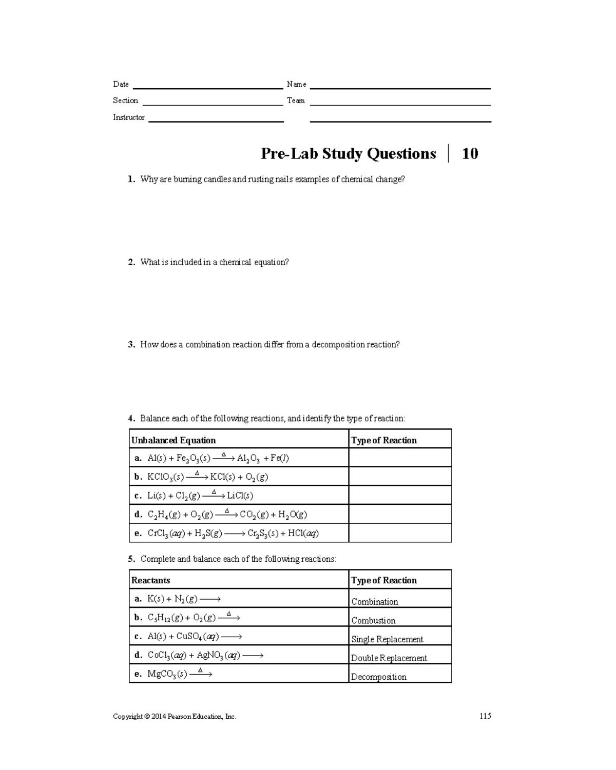 Chem 101 Lab Manual: Chemical Reactions and Equations Guide - Studocu