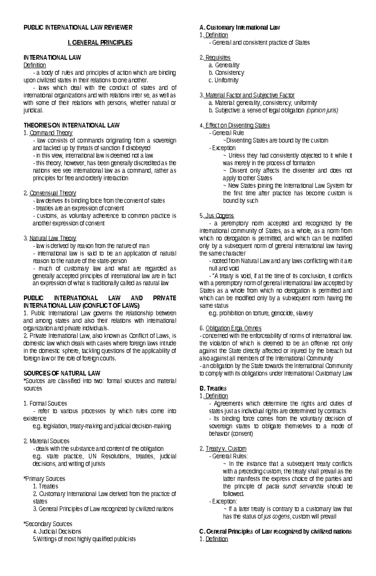 Public International Law Review and Key Concepts Overview - Studocu