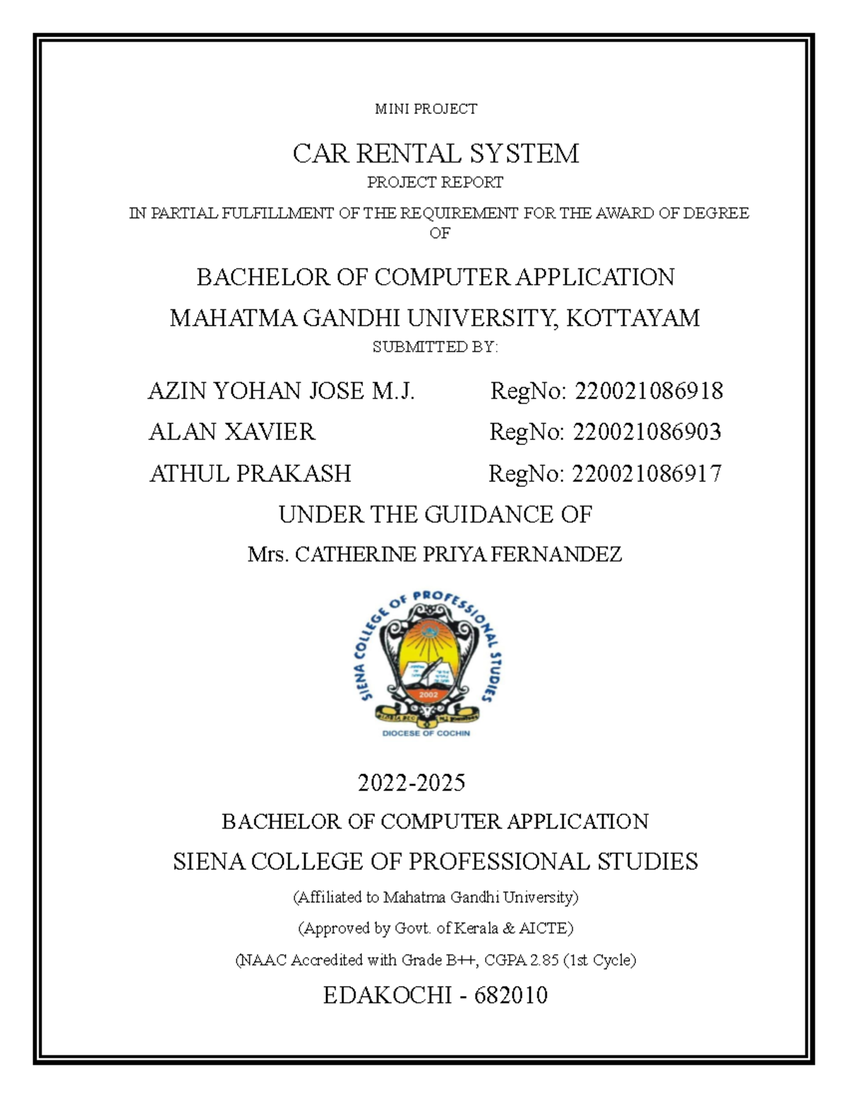 Car Rental System Project Report - BCA Mini Project (Mahatma Gandhi ...