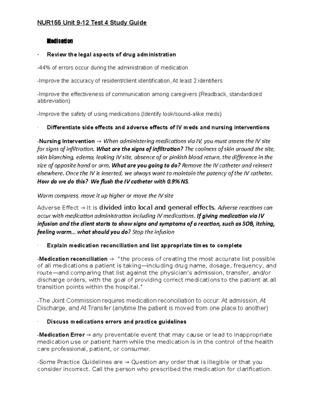 NUR155 Exam 4 Comprehensive Study Guide on Medication Administration ...