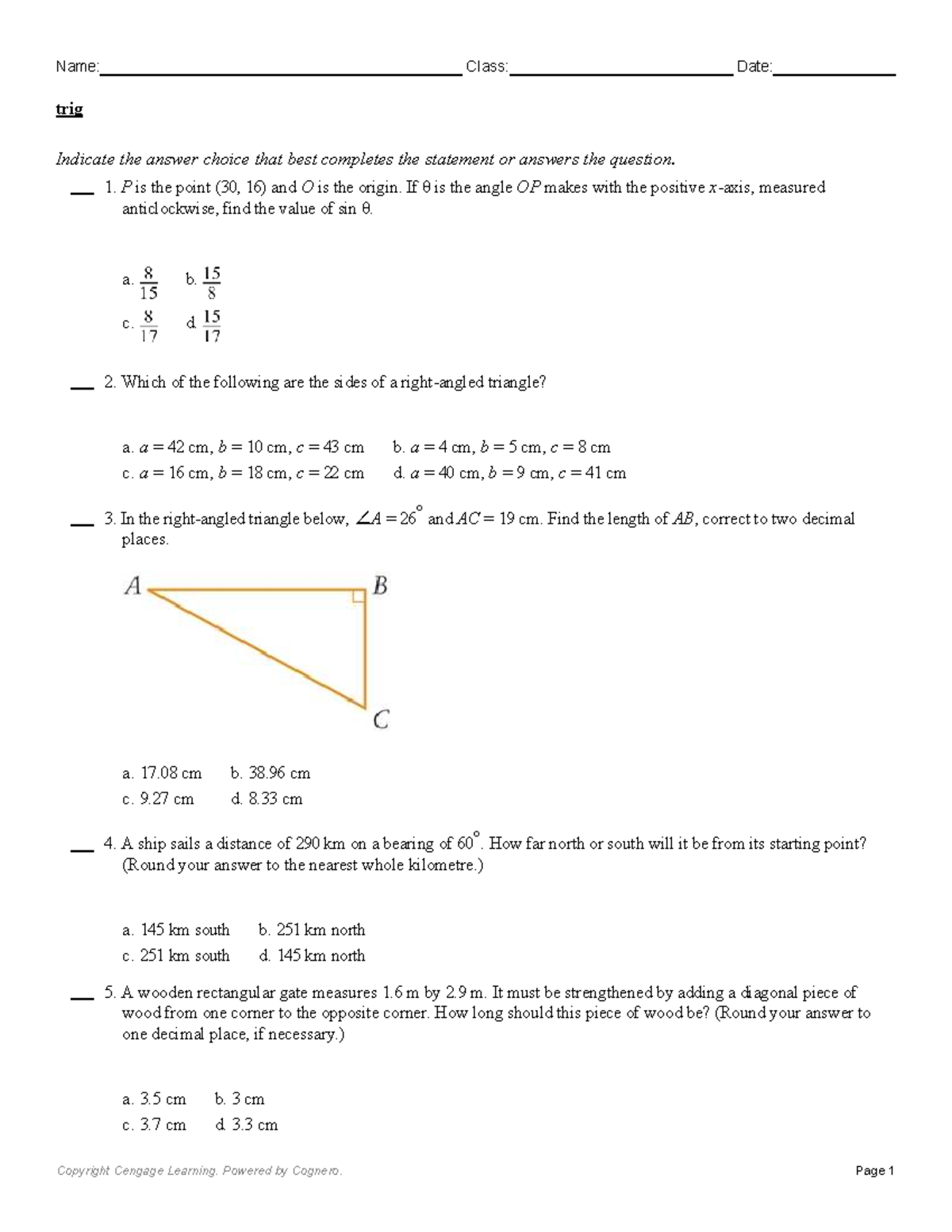 Trig - Year 10 Advanced Math Textbook Questions - Studocu