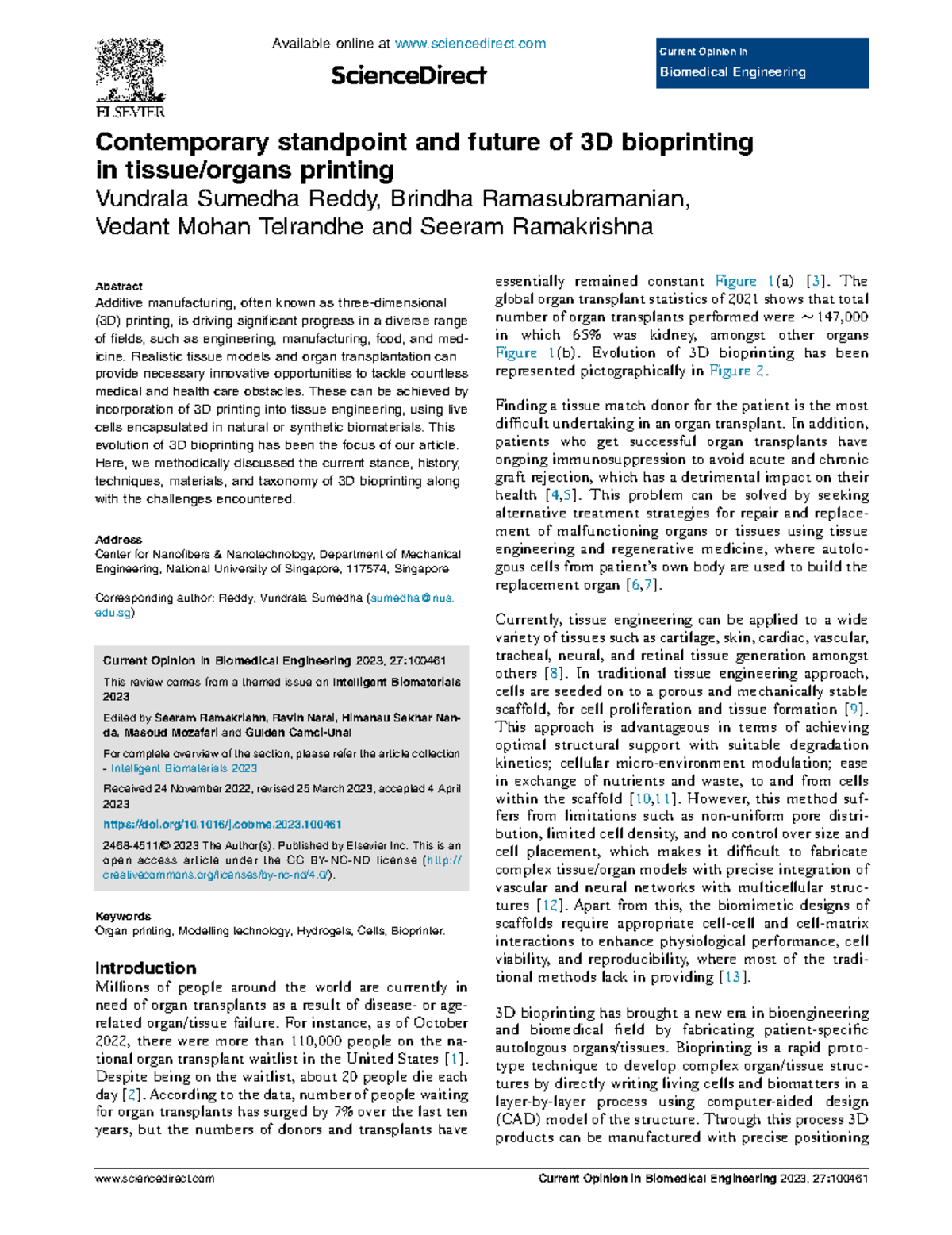 Contemporary standpoint and future of 3D bioprinting in tissue and ...