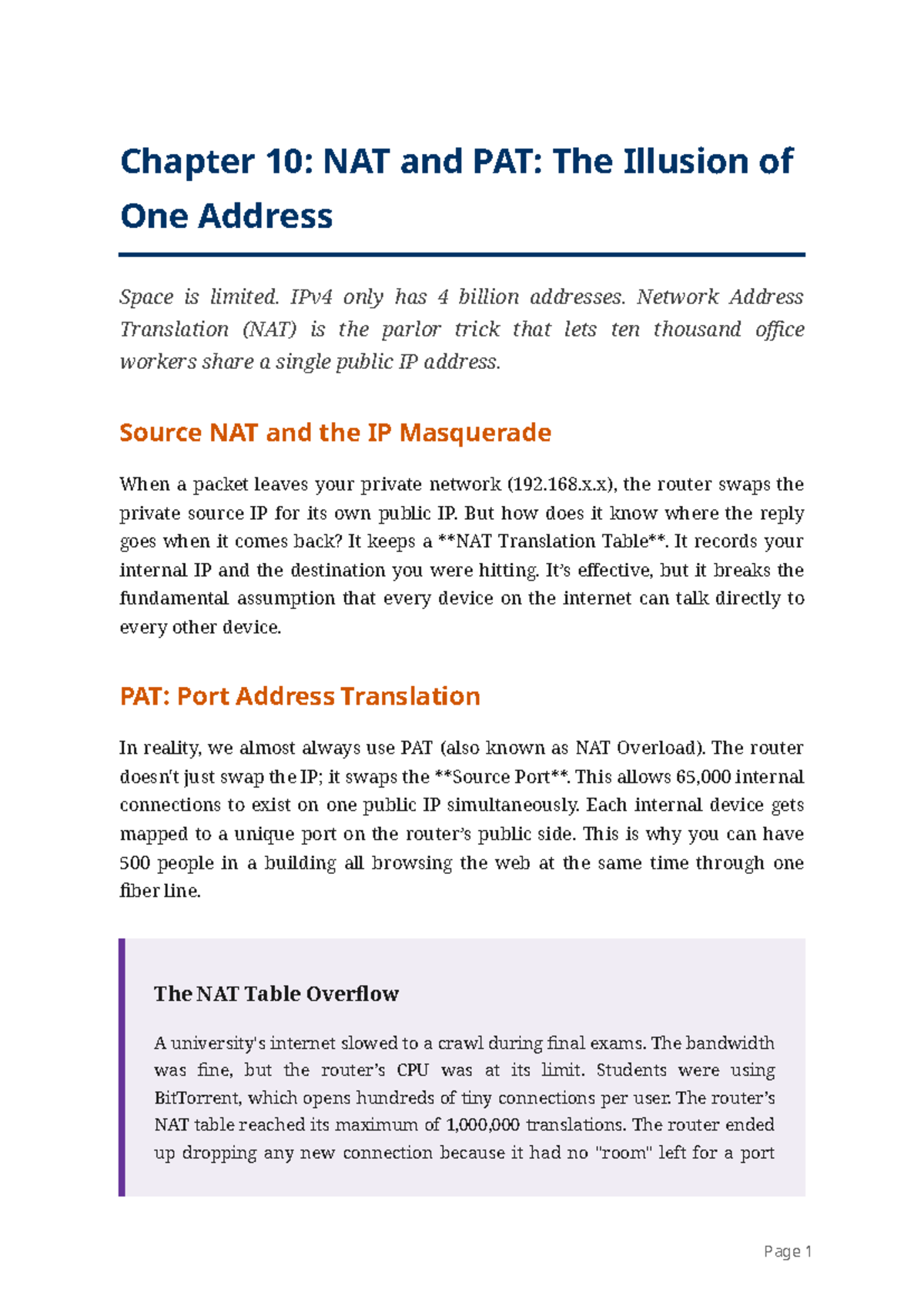 Chapter 10: NAT & PAT - The Illusion of One Address Space - Studocu