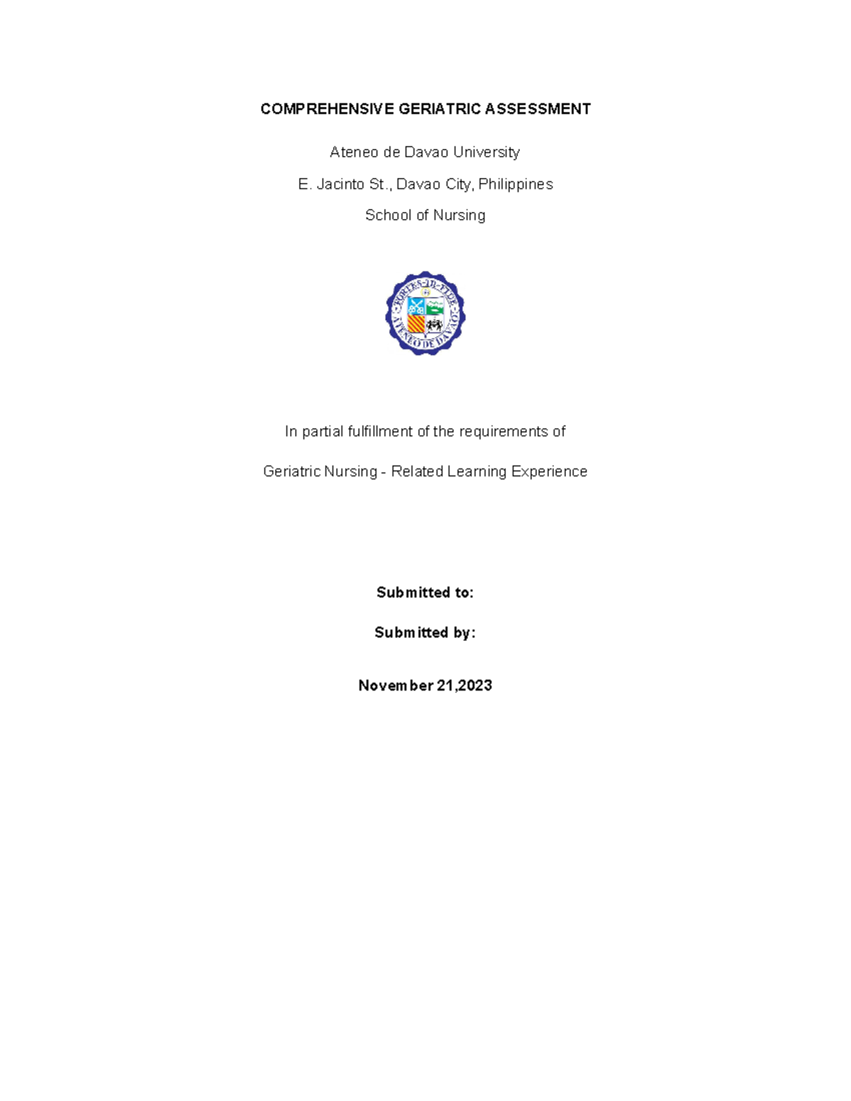Sample-CGA - The Mental Status Examination - COMPREHENSIVE GERIATRIC ...