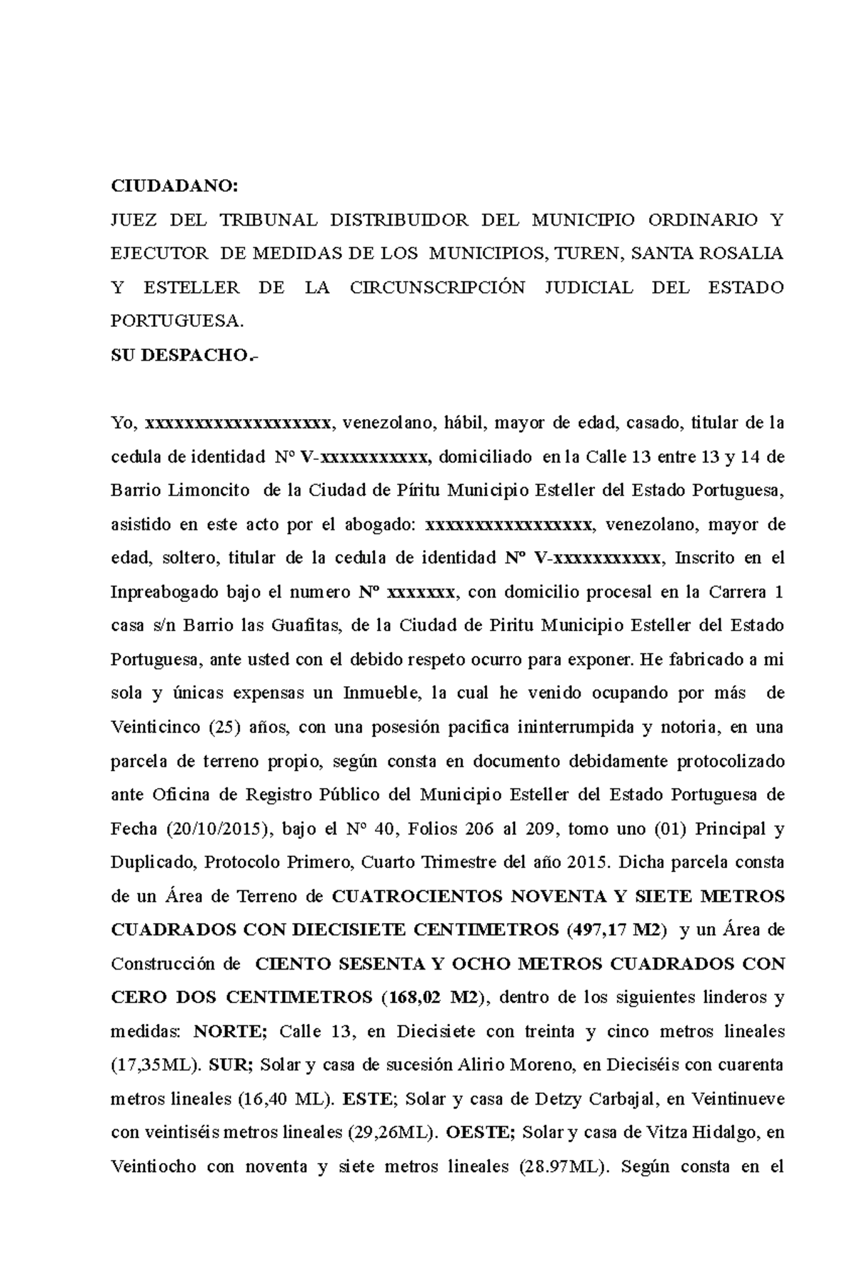 Título del Título Supletorio para el Inmueble en Portuguesa - Document Preview