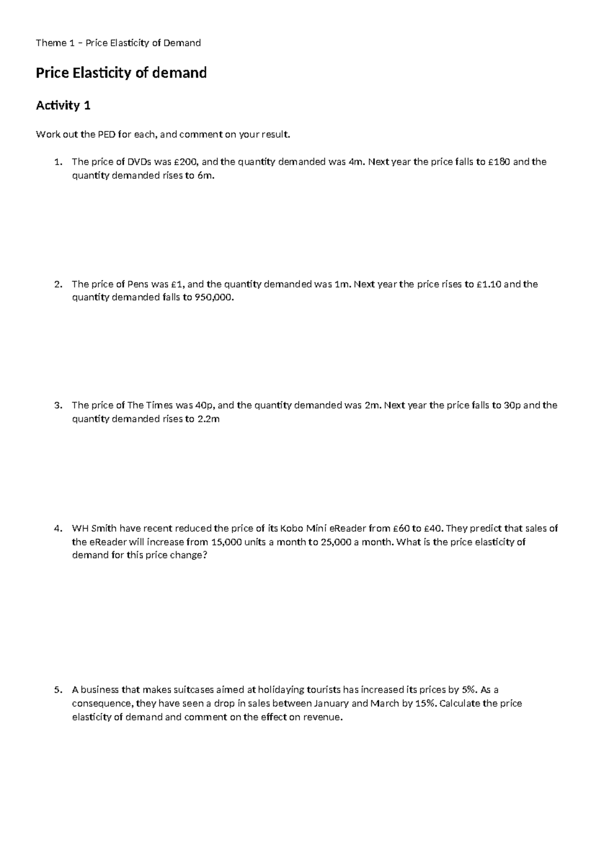 Price Elasticity of Demand Worksheet & Answers - Econ 101 Assignment ...