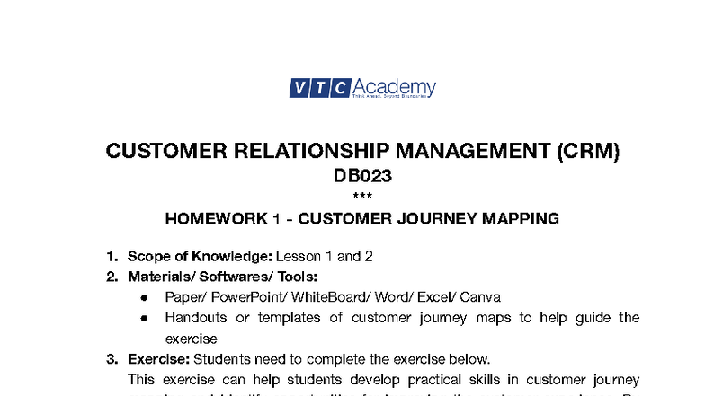 CRM DB023 Homework 1: Customer Journey Mapping Exercise - Studocu