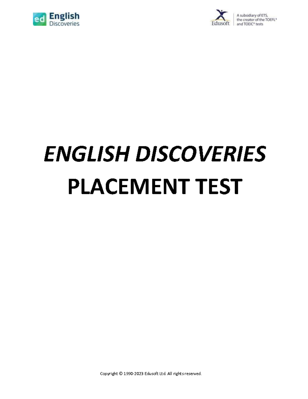 ED UTP - 2024 English Discoveries Placement Test Guidelines - Document Preview