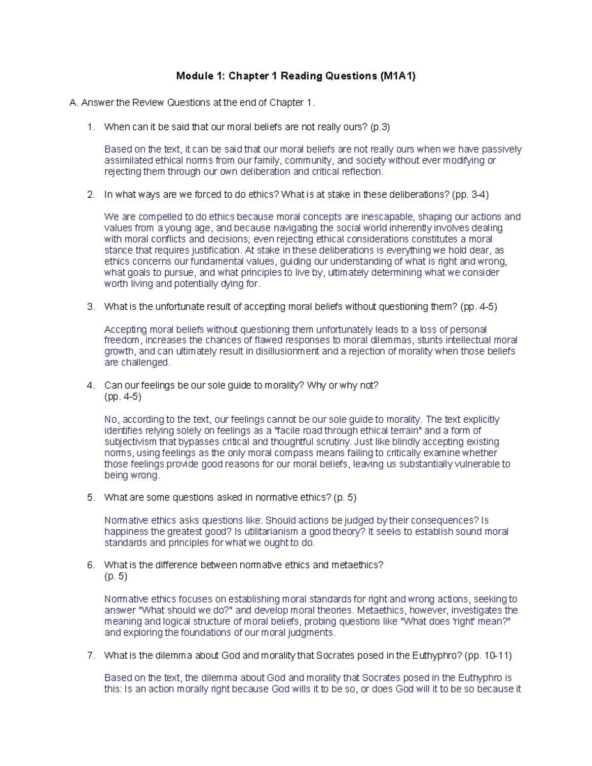 M1A1: Chapter 1 Reading Questions & Discussion Answers - Studocu