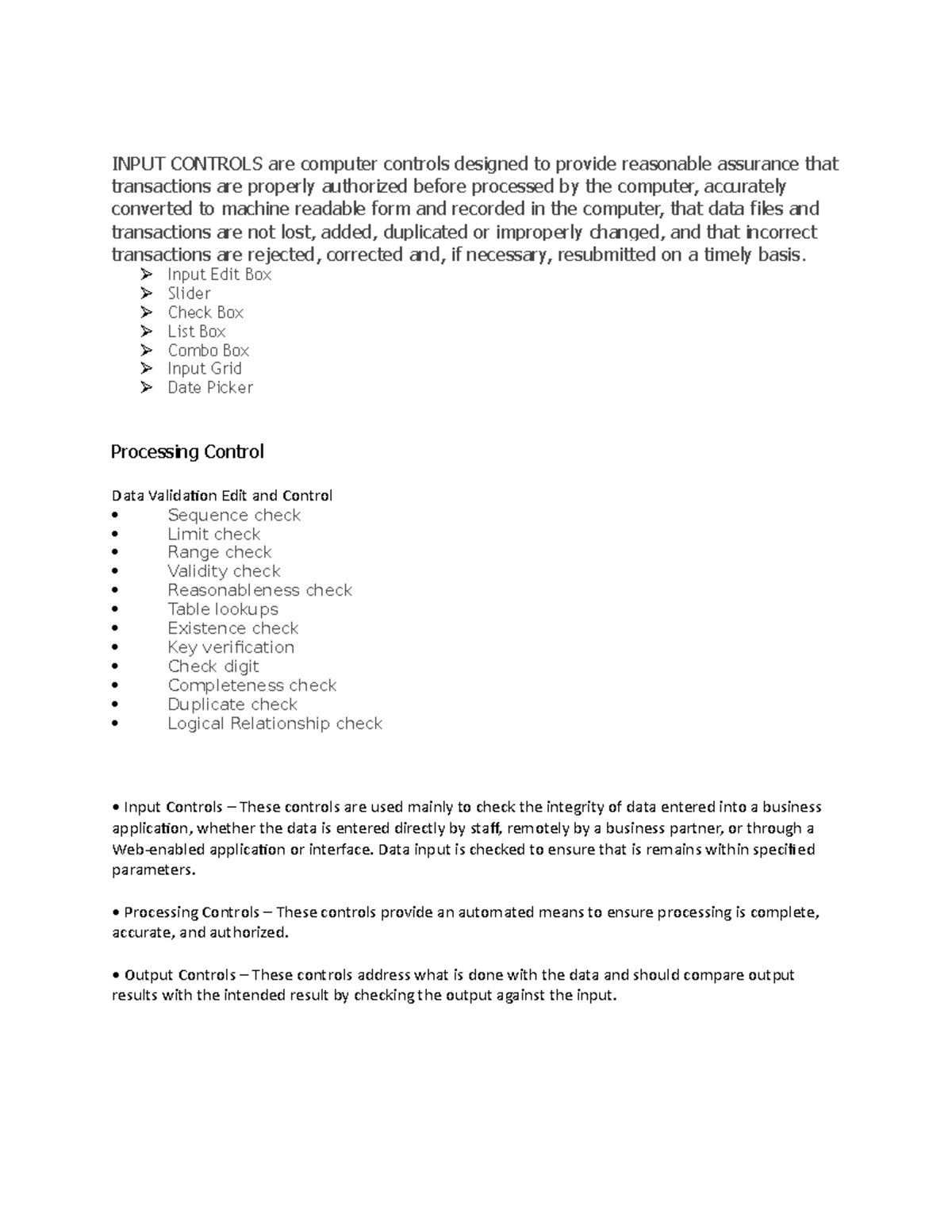 Input, Processing, and Output Controls Overview (CIS 101) - Studocu