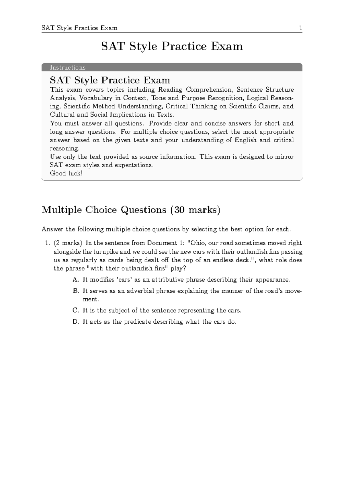 SAT阅读长难句解读(完整解析版) - SAT - SAT Style Practice Exam Instructions SAT ...
