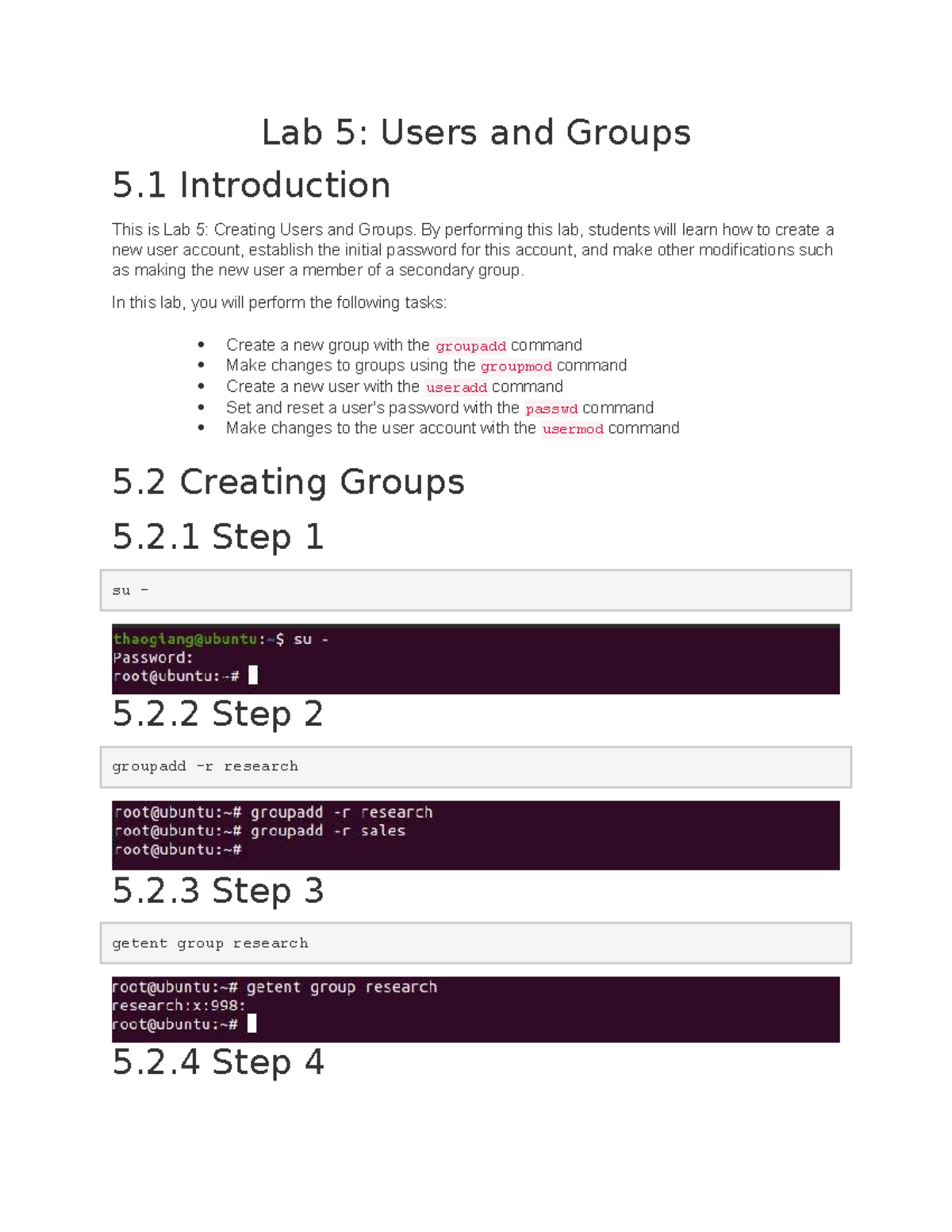Lab 5: Creating Users and Groups - Practical Guide - Studocu