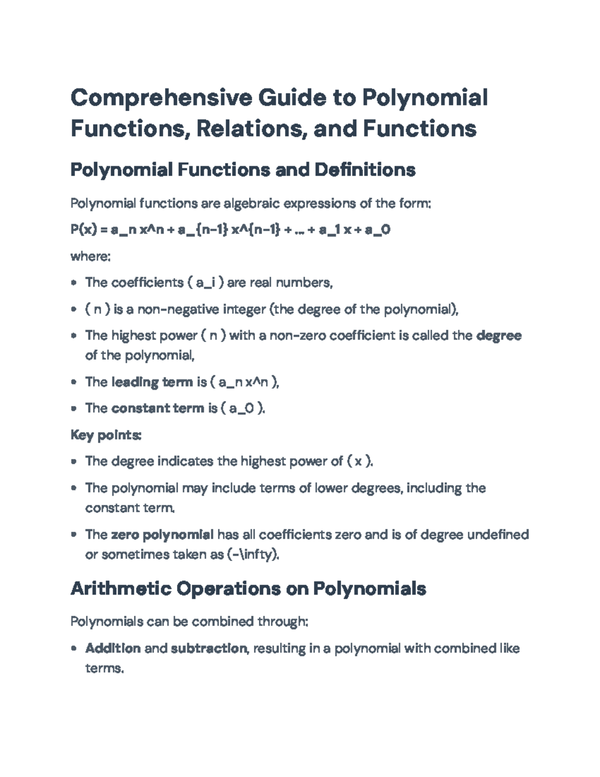 Comprehensive Guide to Polynomial Functions (MATH 101): Concepts ...