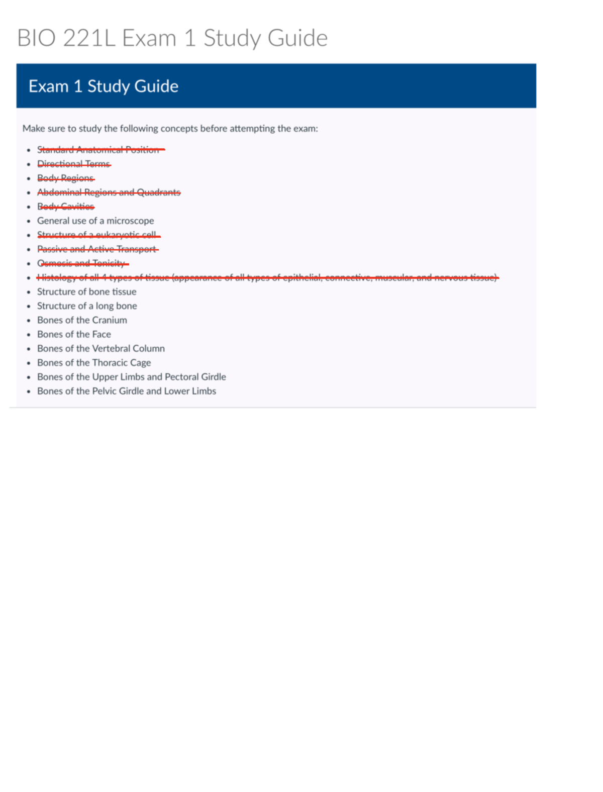 BIO 221L Exam 1 Study Guide: Key Anatomical Concepts and Tissues - Studocu
