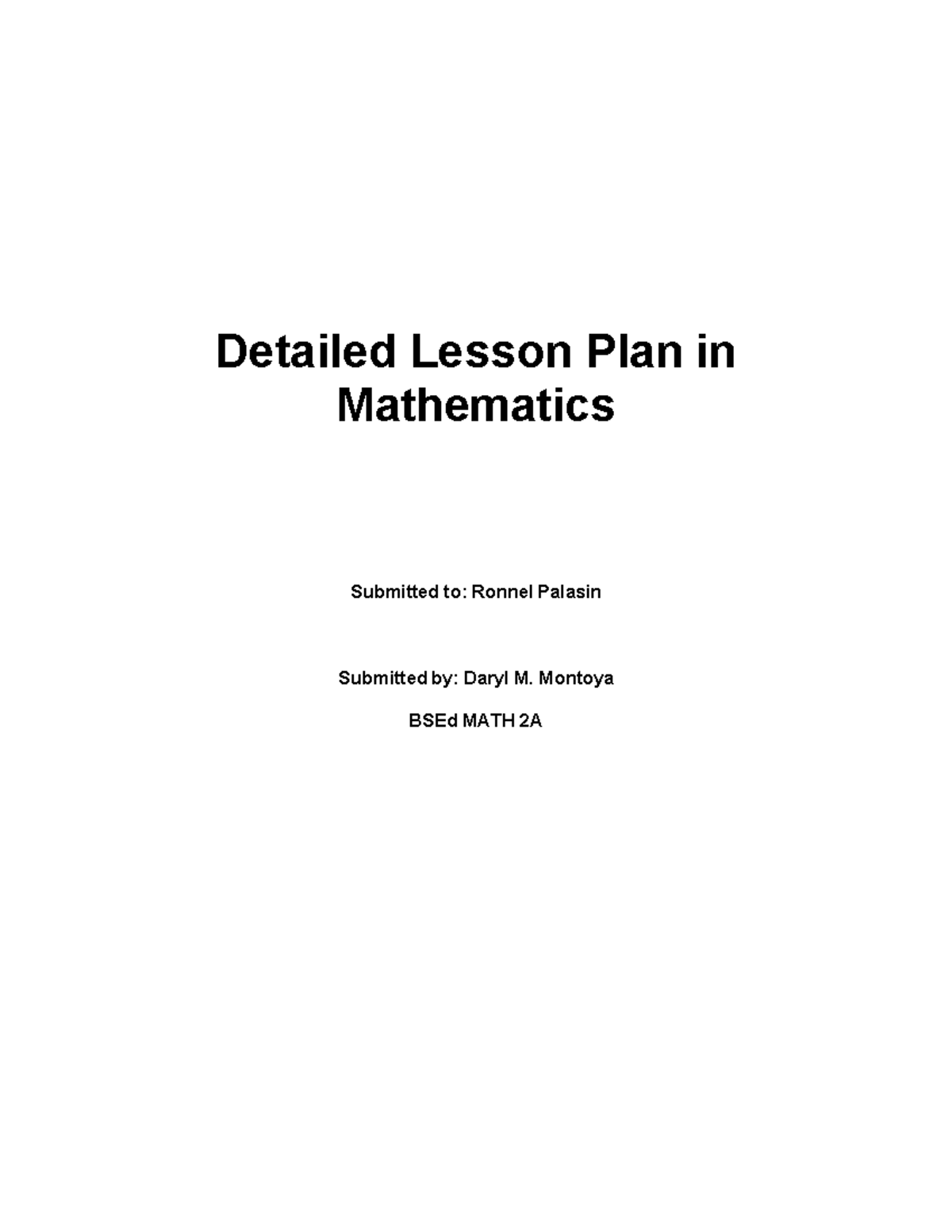 BSEd MATH 2A Detailed Lesson Plan: Special Product Formulas - Studocu