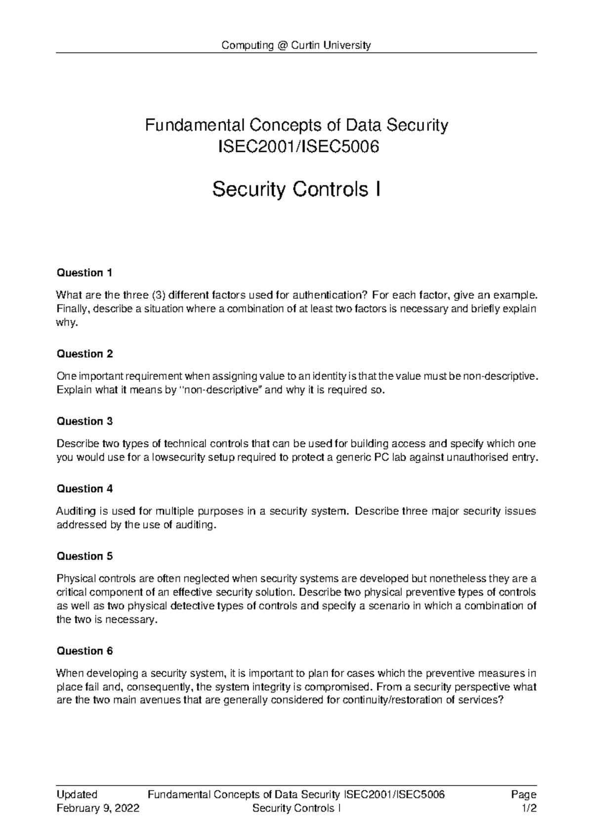 Fundamental Concepts of Data Security Tutorial ISEC2001/ISEC - Studocu