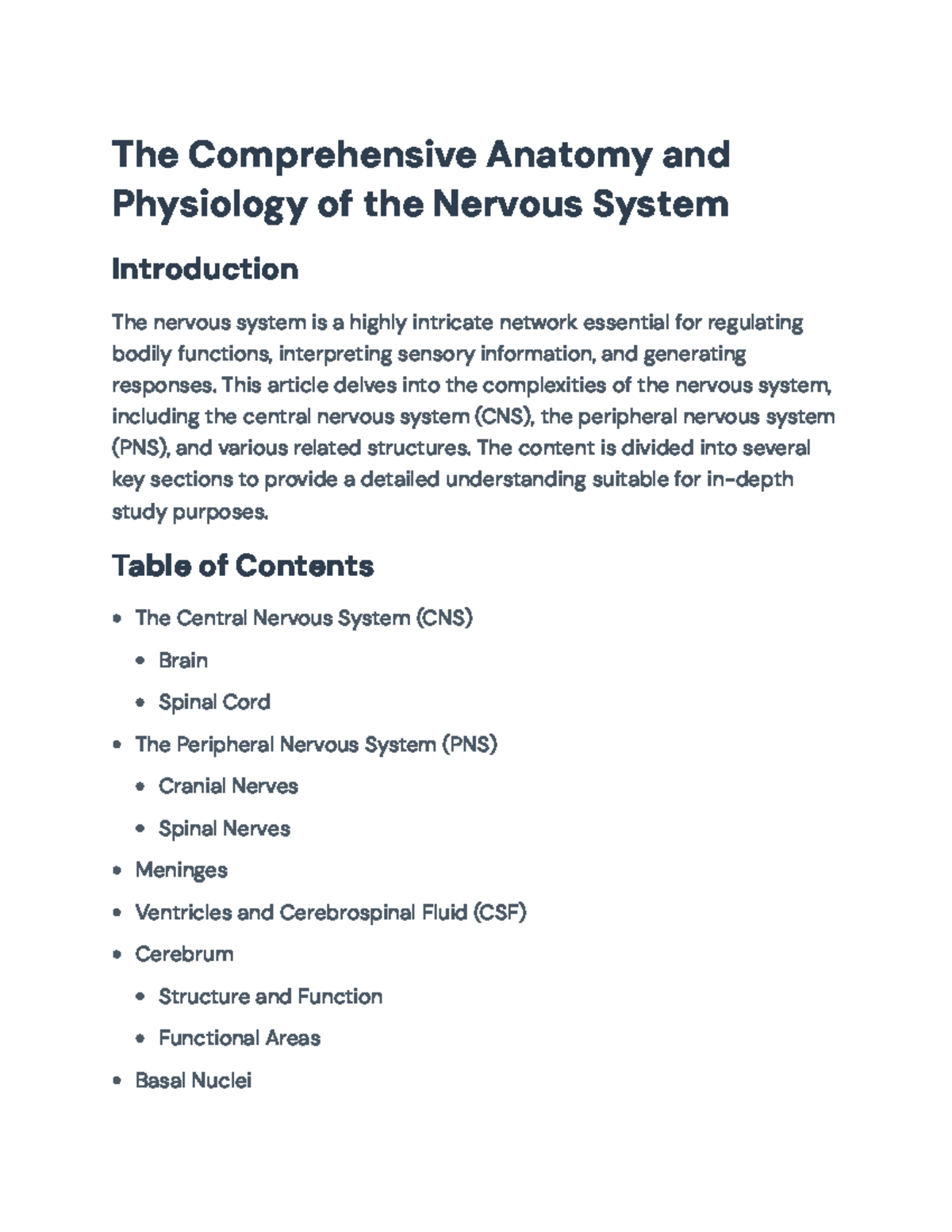 Comprehensive Study of Anatomy & Physiology of the Nervous System - The ...