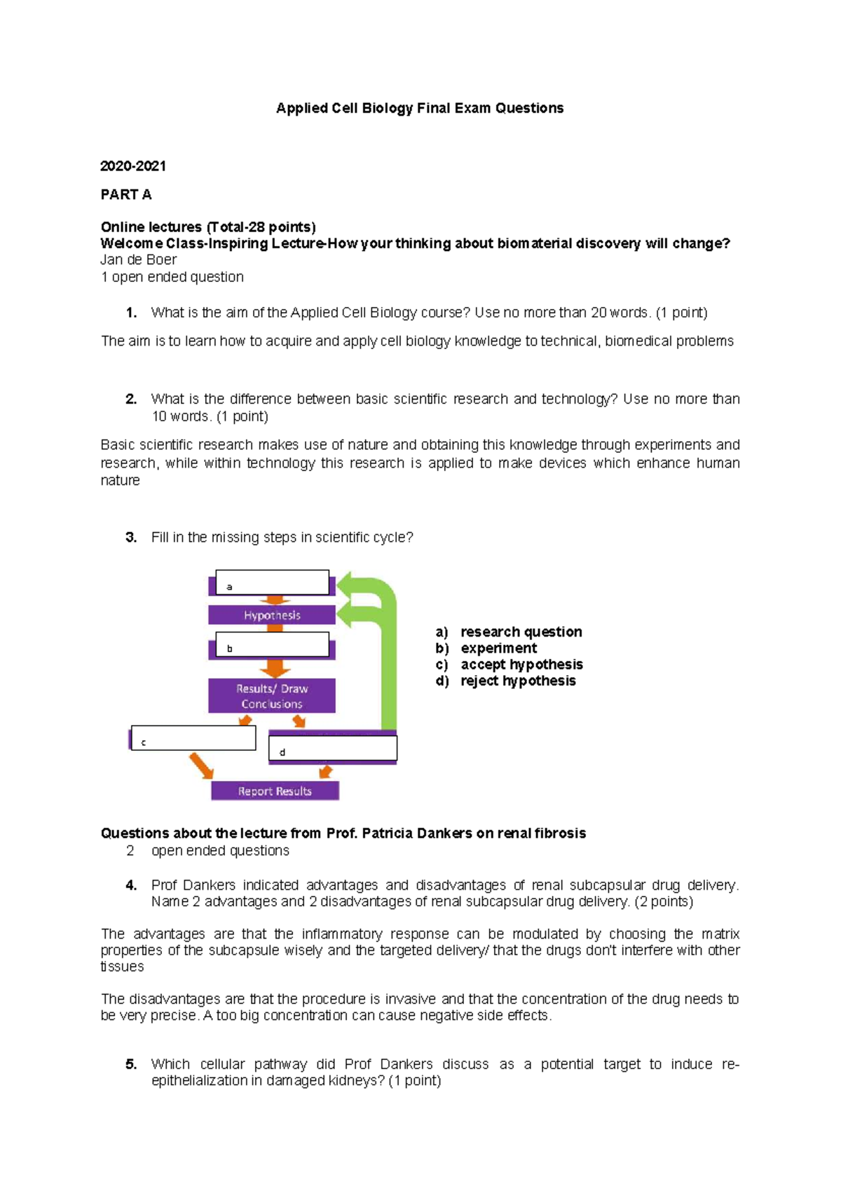 ACB Final Exam Practice Questions 2020-21 - Applied Cell Biology ...