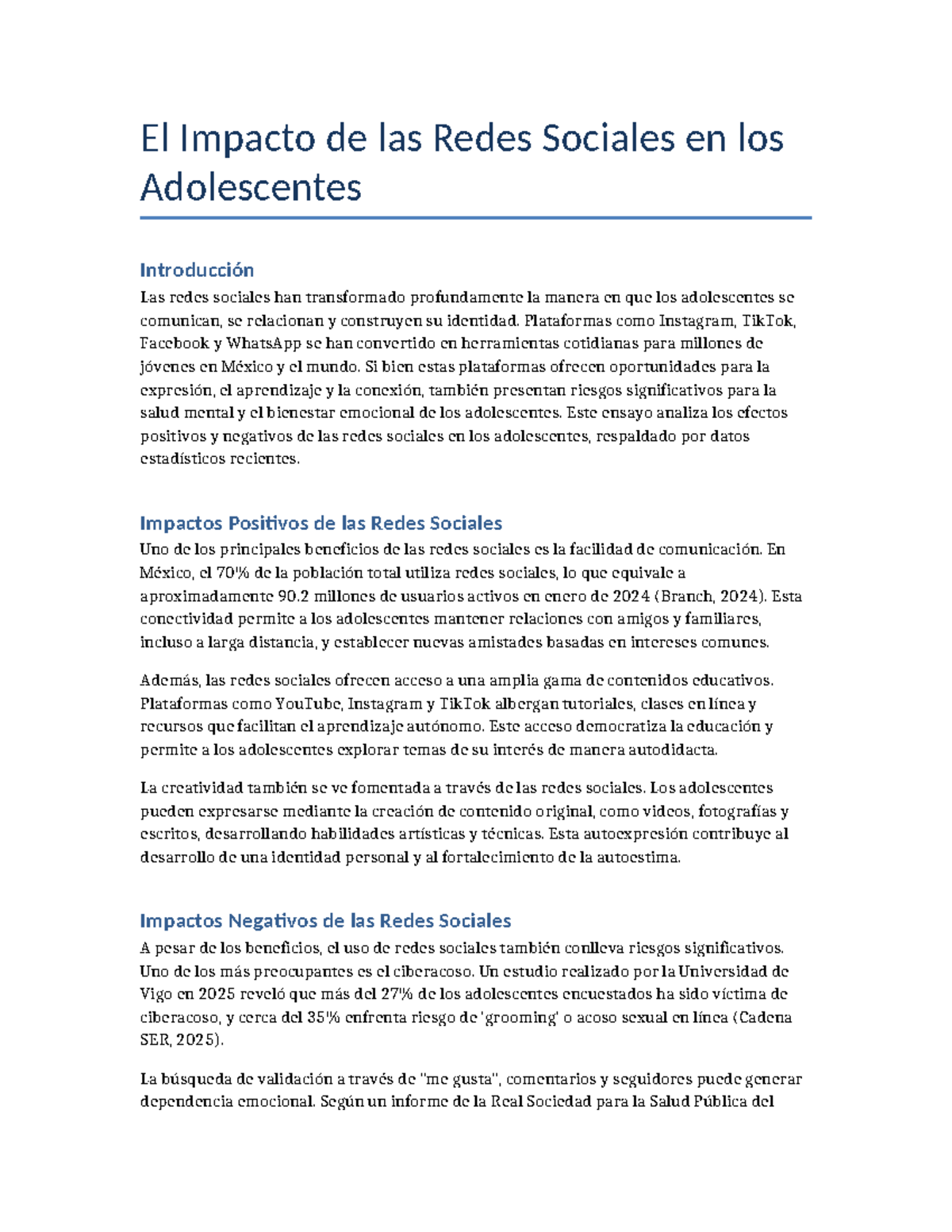 Impacto de las Redes Sociales en los Adolescentes - El Impacto de las ...