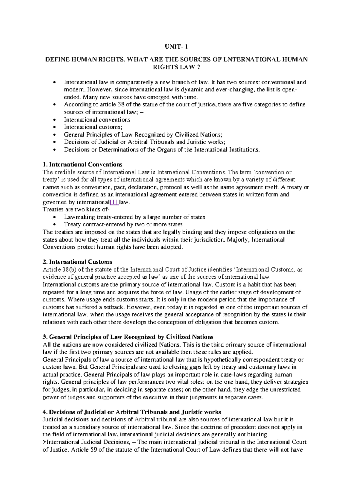 Human Rights Notes: Unit 1 & 2 Overview for Law Course (LWS 101) - Studocu