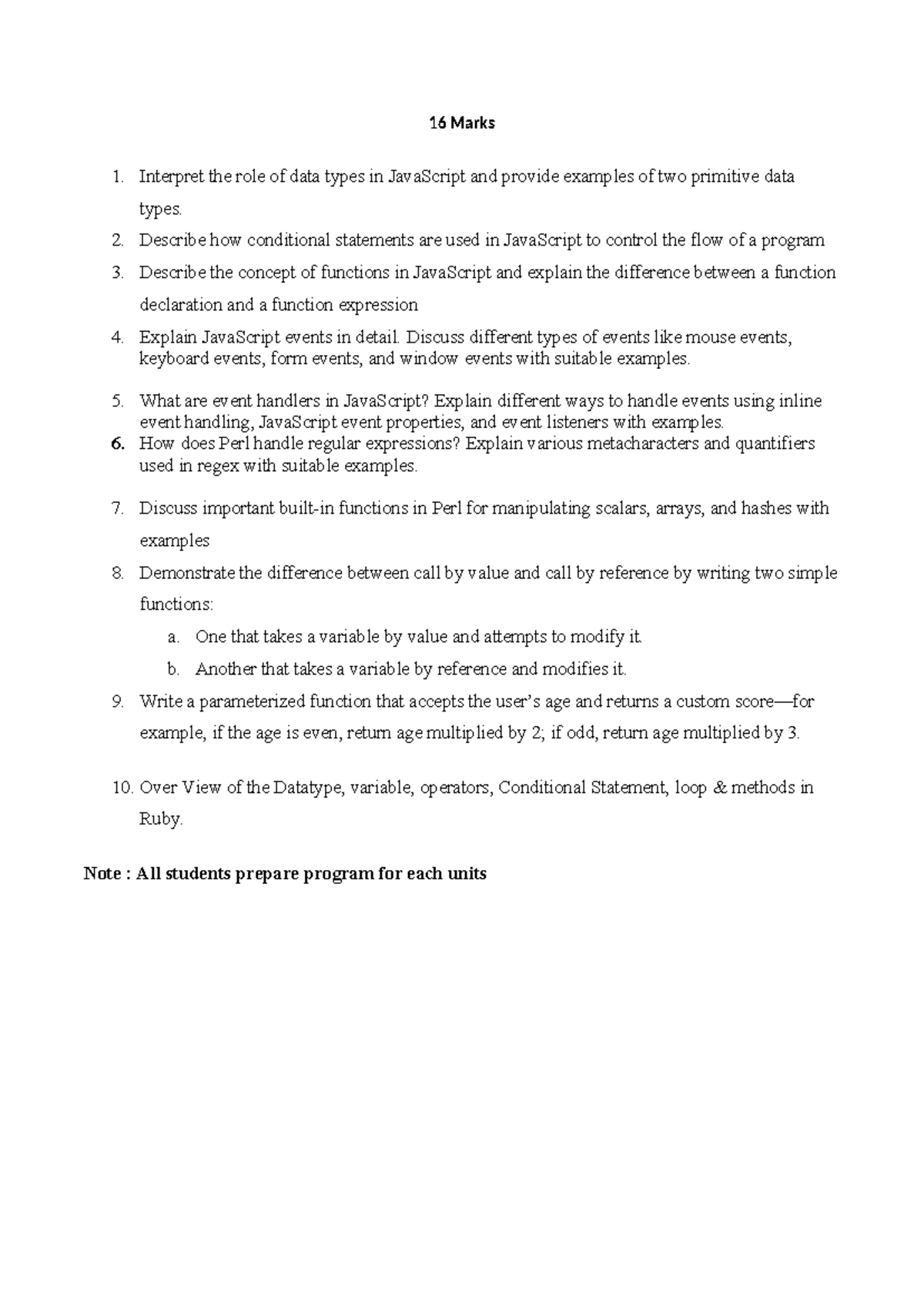 Scripting Languages Important Questions for Exam Preparation - Studocu