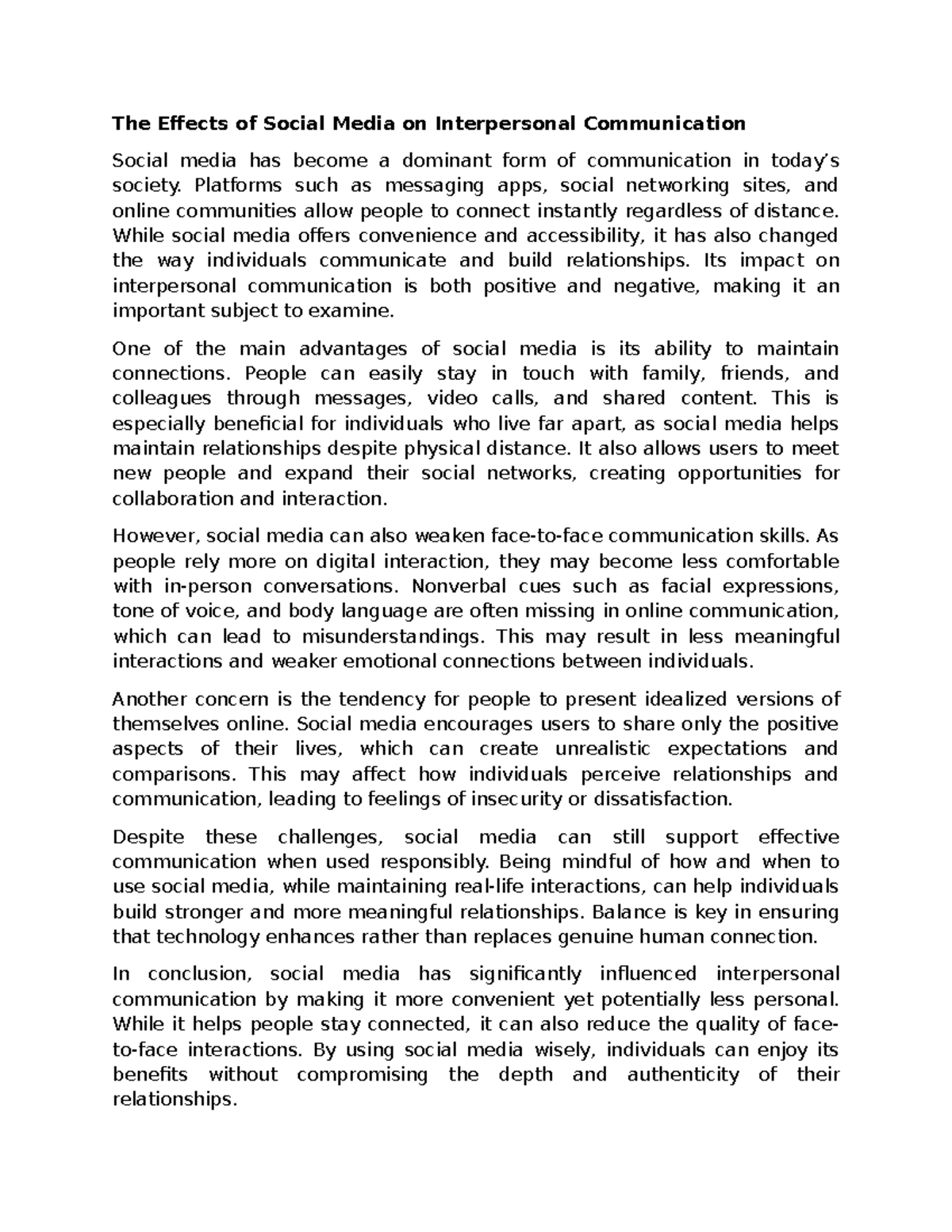 SOC 101: The Impact of Social Media on Interpersonal Communication ...