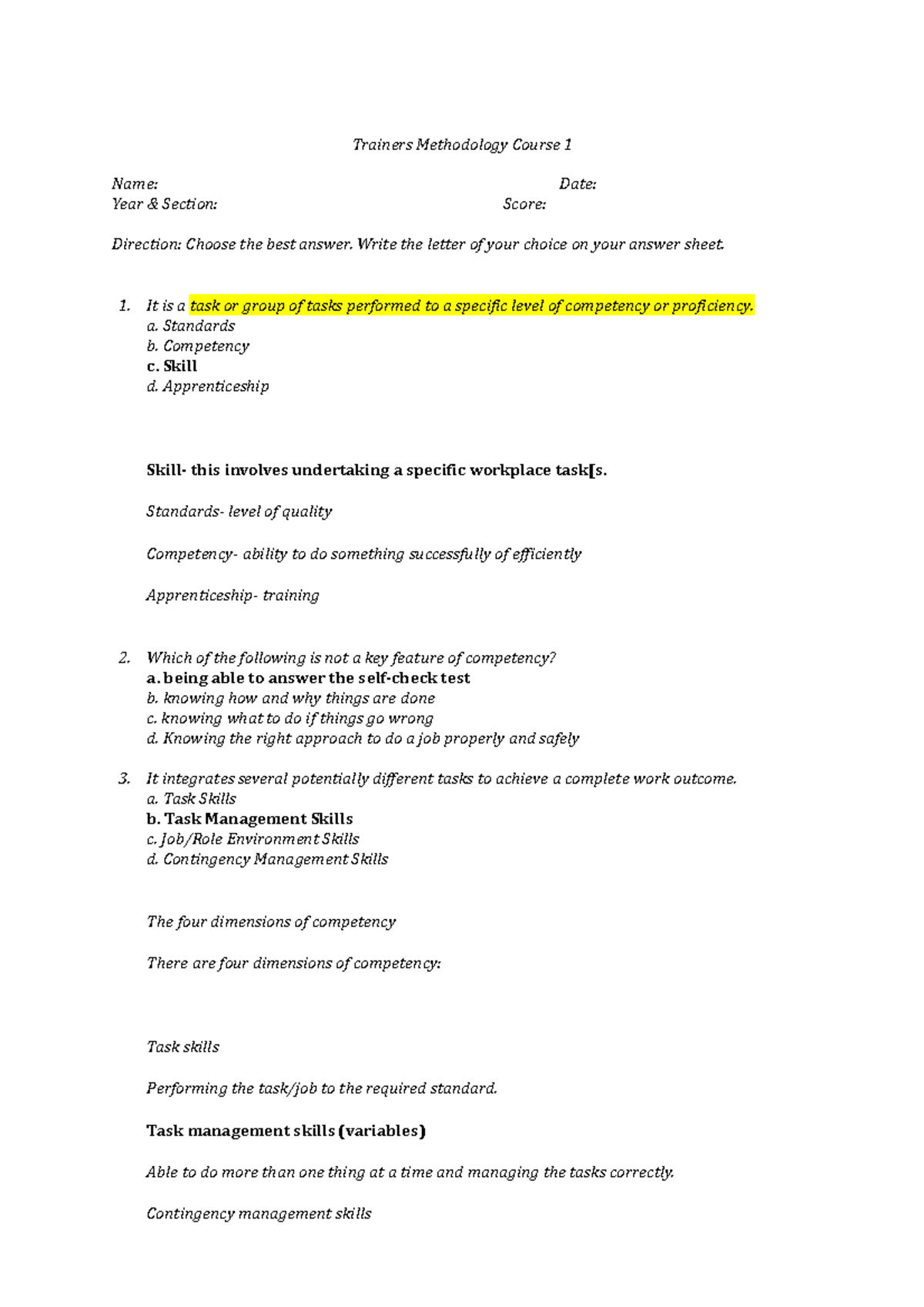Trainers Methodology Course 1 - Comprehensive Study Guide - Studocu