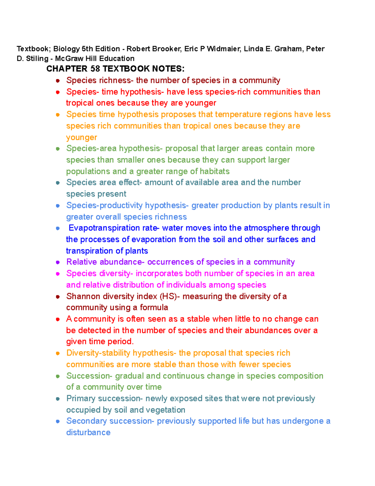 Biology 5th Ed. Textbook Notes: Chapter 58 - Species Dynamics ...