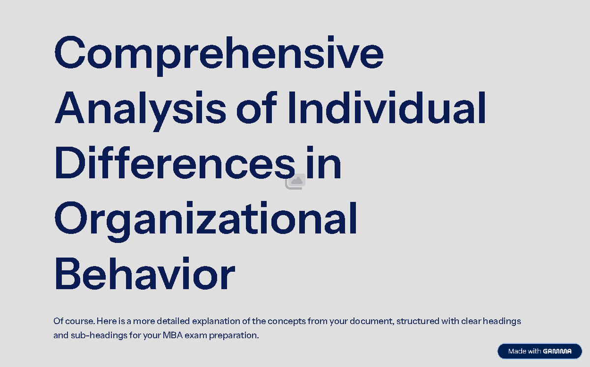 MBA 101: Individual Differences in Organizational Behavior Analysis ...