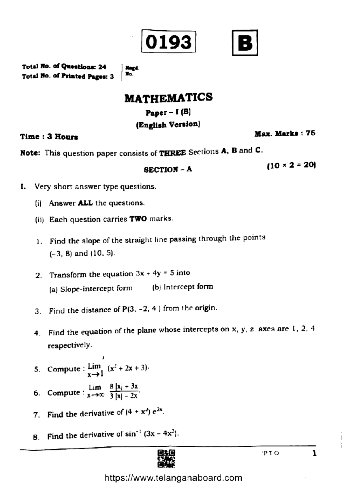 MATHEMATICS Paper I (B) - PYQs for 2025 1B Exam - Studocu