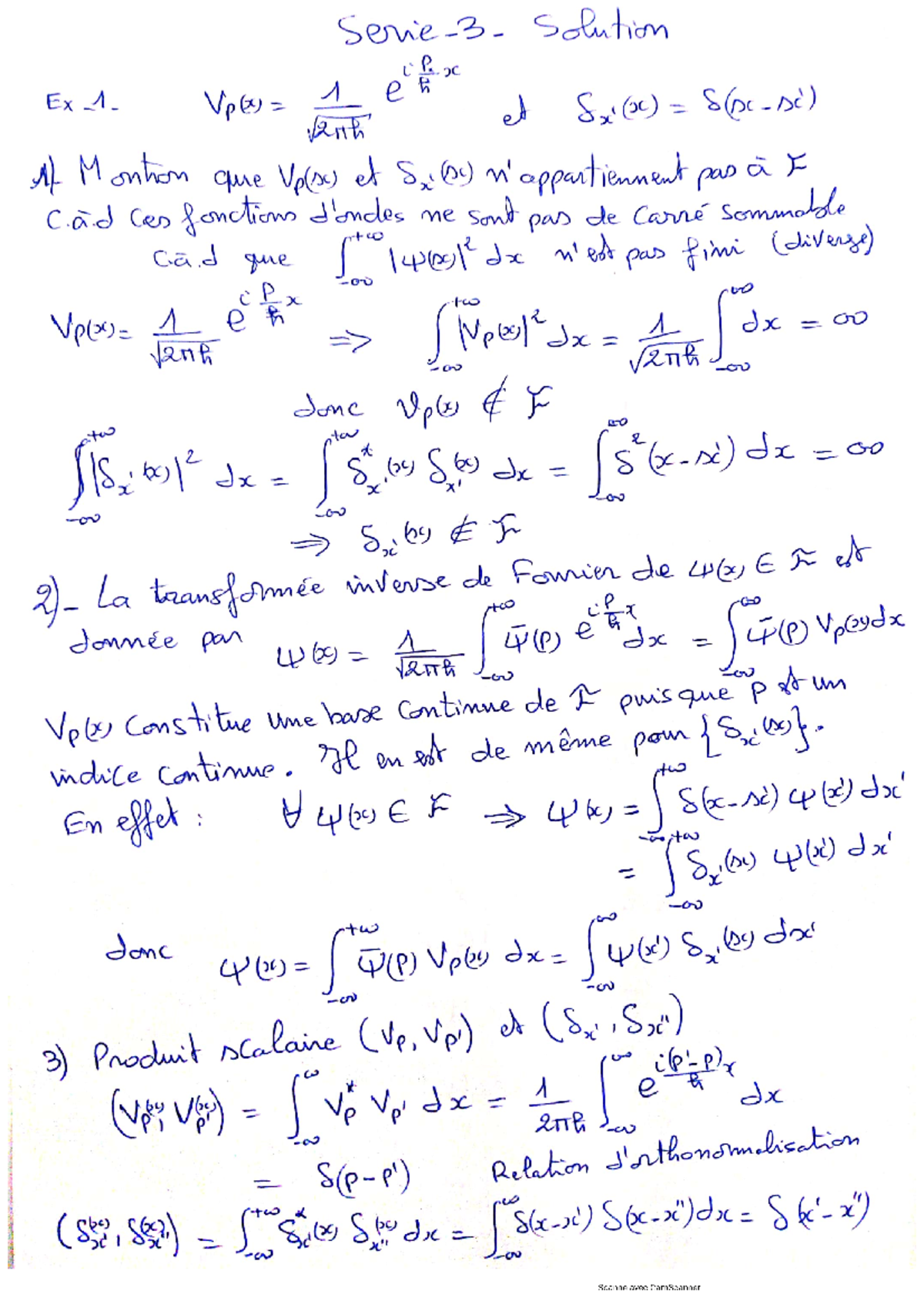 Solution serie 3 MQ -2022 - Solution Vp(x) 1 elize Ex 1 et Sx((x) 12th ...