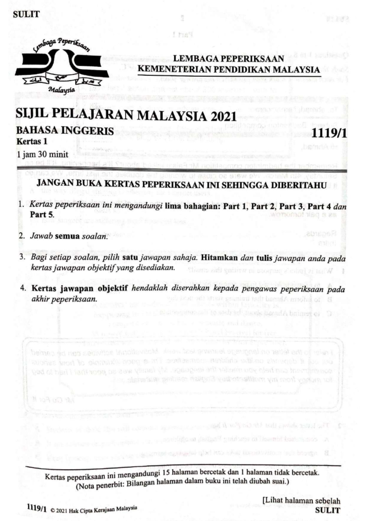2021 SPM English K1 - SPM exam paper - SULIT Lembaga Peperiksaar ...