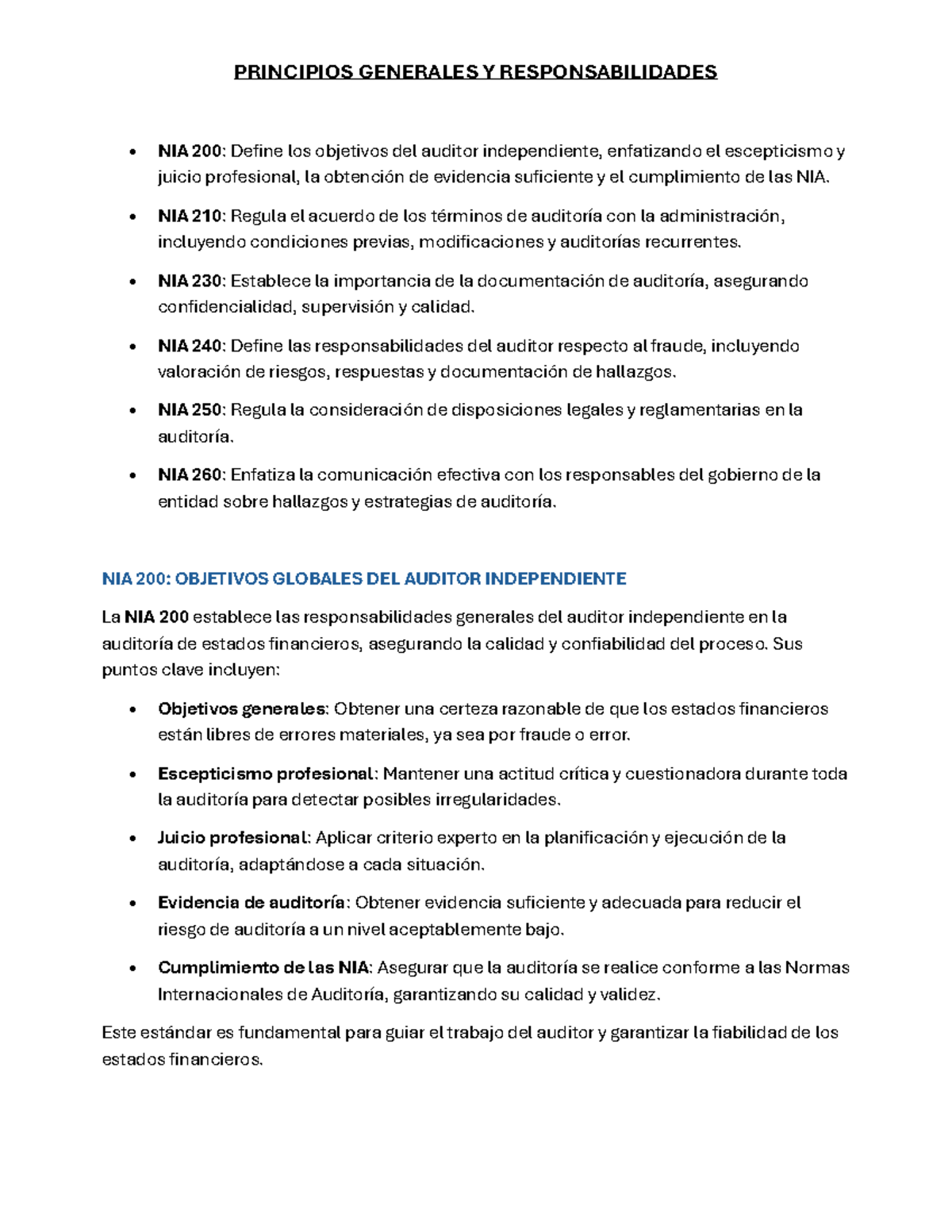 Guía NIA 200-800: Resumen de Normas Internacionales de Auditoría - Studocu