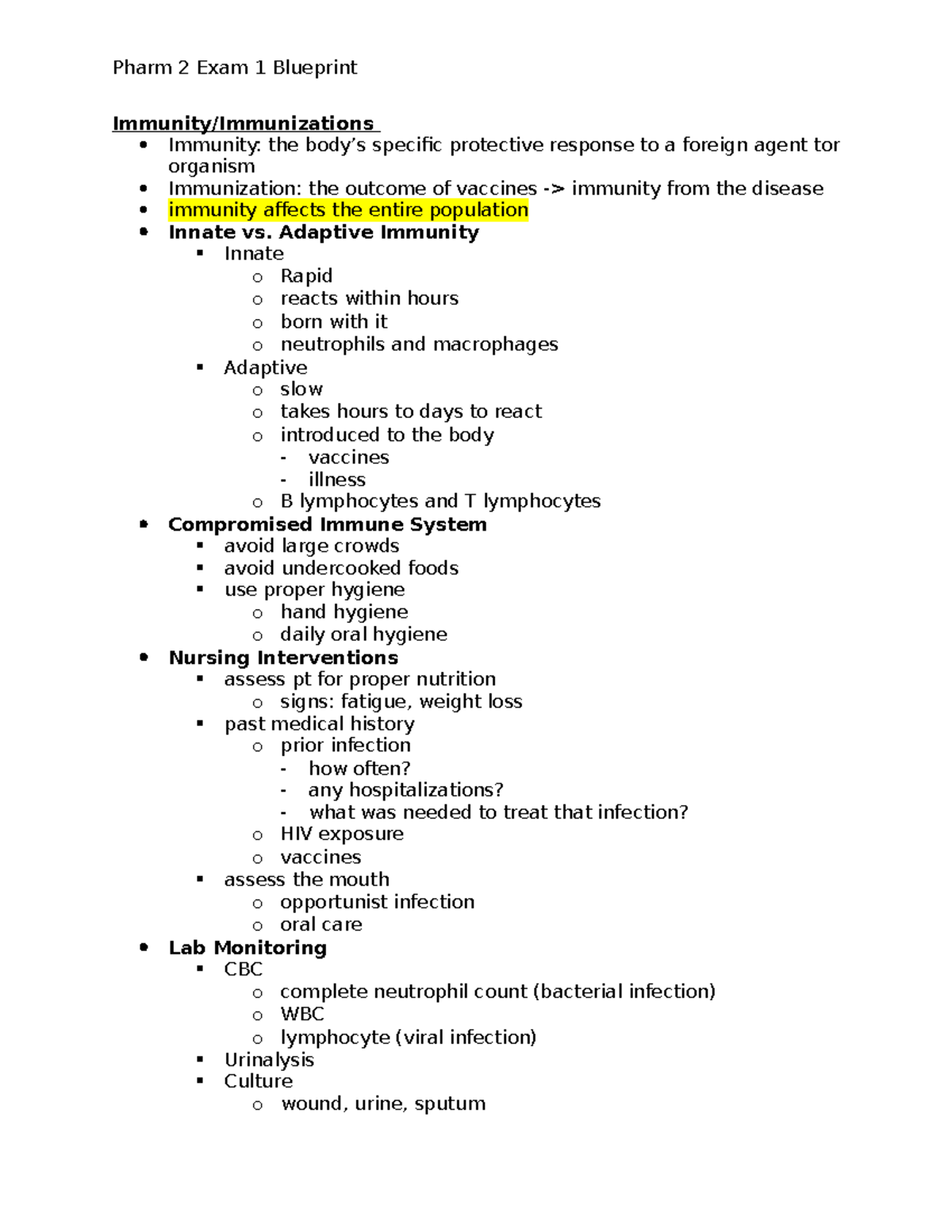 Pharm 2 Exam 1 Study Guide: Immunity & Vaccines Overview - Studocu